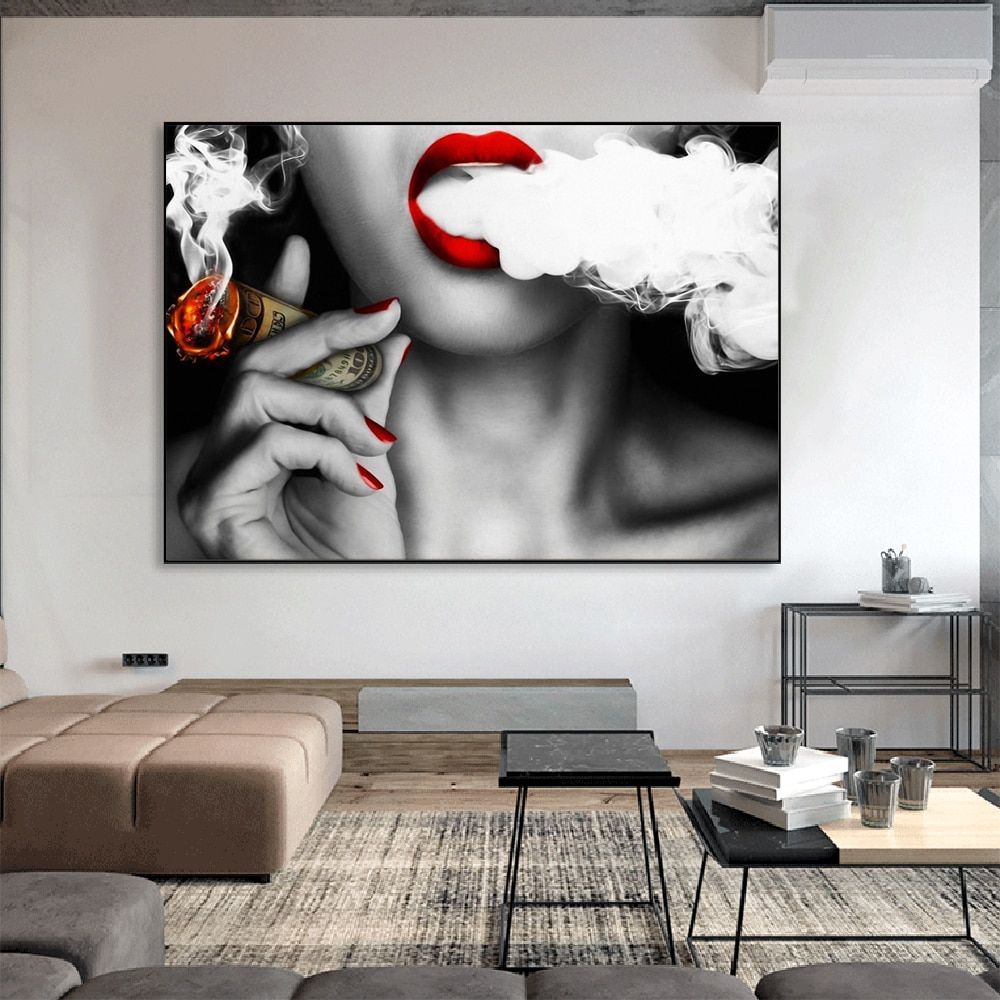 Us $4.84 45% Off|sexy Girl Smoking A Cigar Posters And Prints Red Lips Wall  Art Canvas Prints Modern Pop Art Paintings For Home Wall Decoration In Throughout This Is Us Wall Decor (Photo 29 of 30)