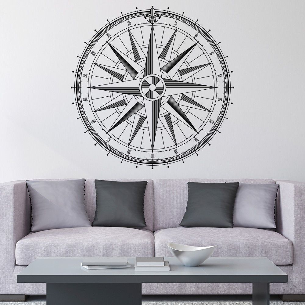 Us $6.43 25% Off|round Compass Rose Wall Decal Home Wall Or Ceiling Vinyl  Sticker Family Room Decor Compass Direction Removable Wallpaper Ay1130 In Throughout Round Compass Wall Decor (Photo 26 of 30)