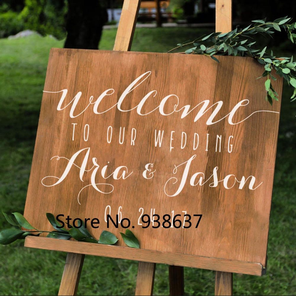Us $7.9 15% Off|simple Vinyl Wall Decal For Wedding Personalized Wedding  Welcome Sign Names Date Diy Wedding Board Stickers Mirrors Decor Zb132 In Inside Tree Welcome Sign Wall Decor (Photo 26 of 30)