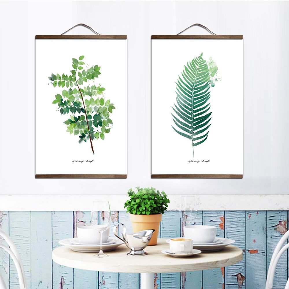 Us $9.2 20% Off|plant Leaves Poster Print Landscape Solid Wood Hanging  Scroll Canvas Painting Wall Art Picture For Home Decoration Green Decor In With Scroll Leaf Wall Decor (Photo 11 of 30)