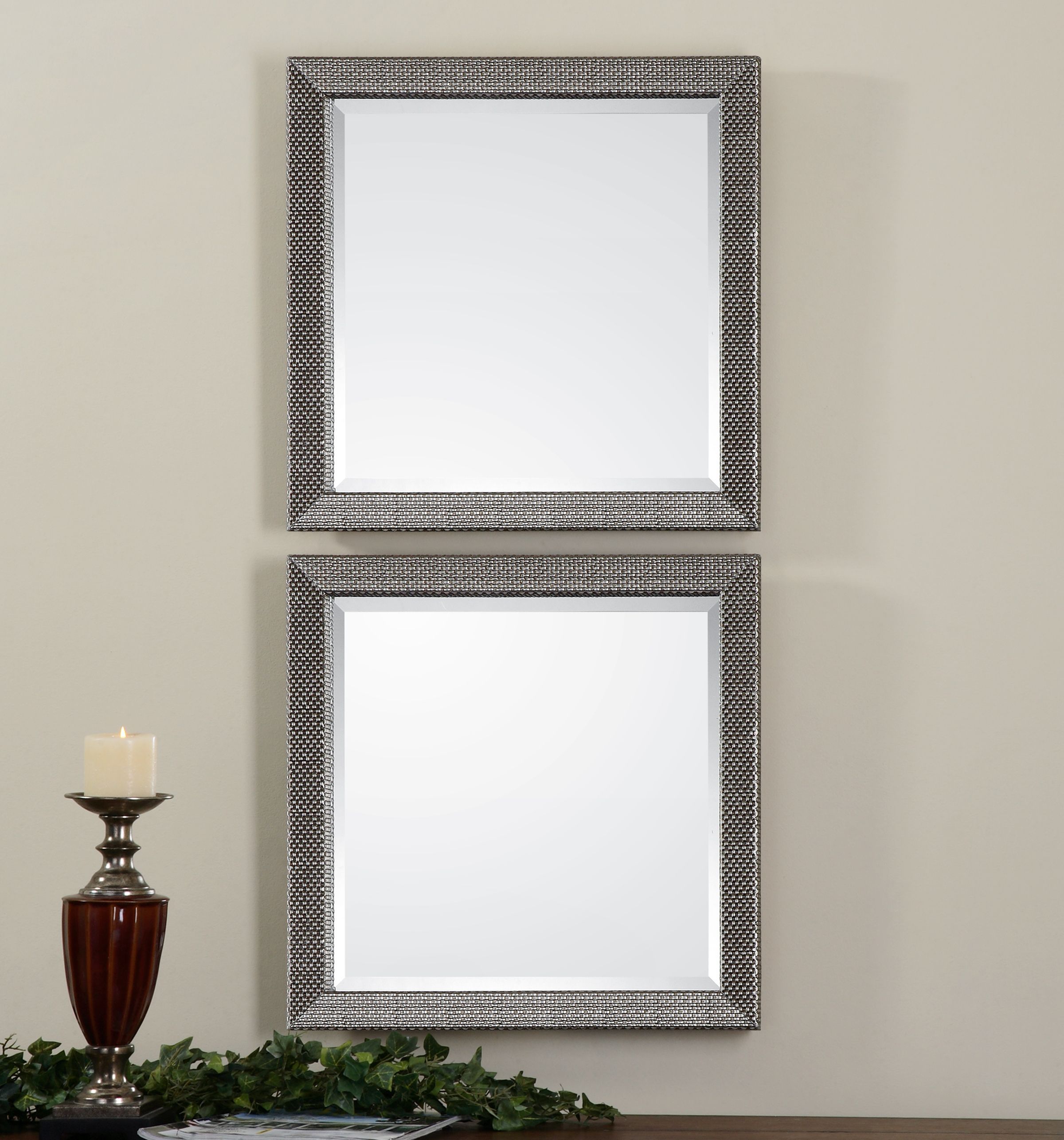 Uttermost Allia Silver Square Mirrors, Set Of 2 14608 Within Traditional Square Glass Wall Mirrors (Photo 5 of 30)