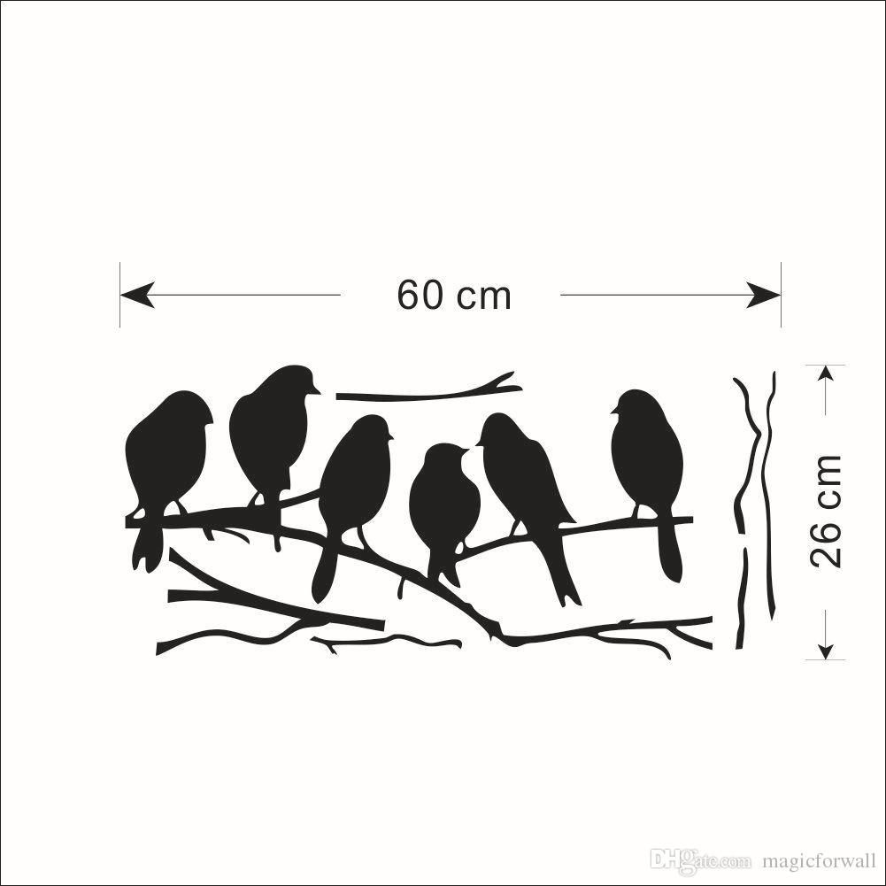 Wall Art Mural Decor Sticker Black Cute Birds On The Branch Wall Decal  Poster Living Room Bedroom Wall Decoration Stick Paper Regarding Birds On A Branch Wall Decor (Photo 25 of 30)