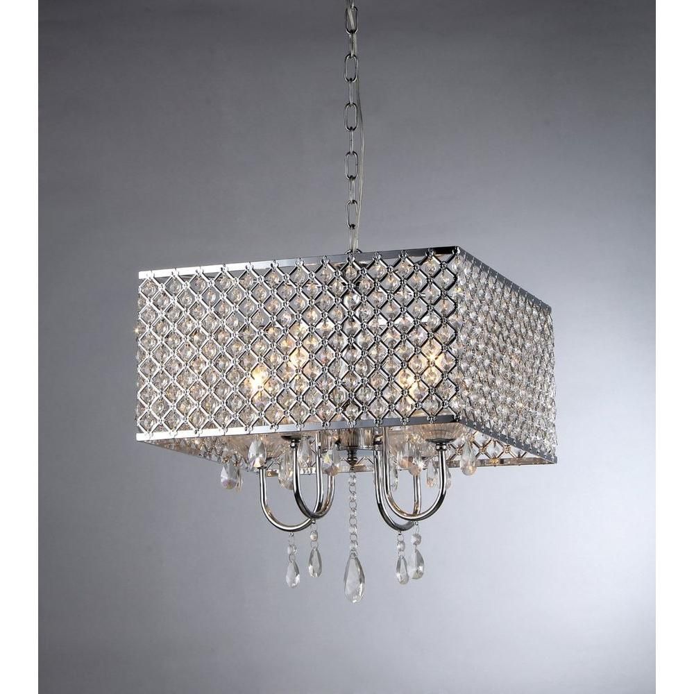 Warehouse Of Tiffany Zarah 4 Light Chrome Crystal Chandelier With Shade With Von 4 Light Crystal Chandeliers (Photo 27 of 30)