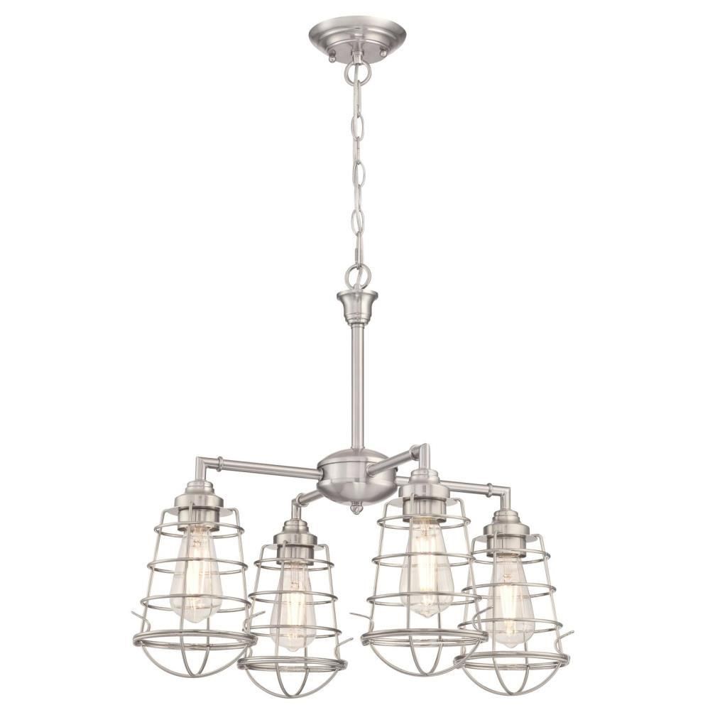 Westinghouse Nolan 4 Light Brushed Nickel Chandelier/semi Flush Mount With  Cage Shades Pertaining To Nolan 1 Light Single Cylinder Pendants (View 18 of 30)