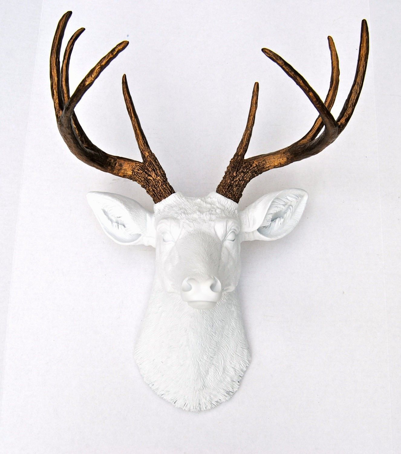 White And Bronze Faux Deer Head – Deer Head Antlers Fake For Atlantis Faux Taxidermy Wall Decor (View 7 of 30)