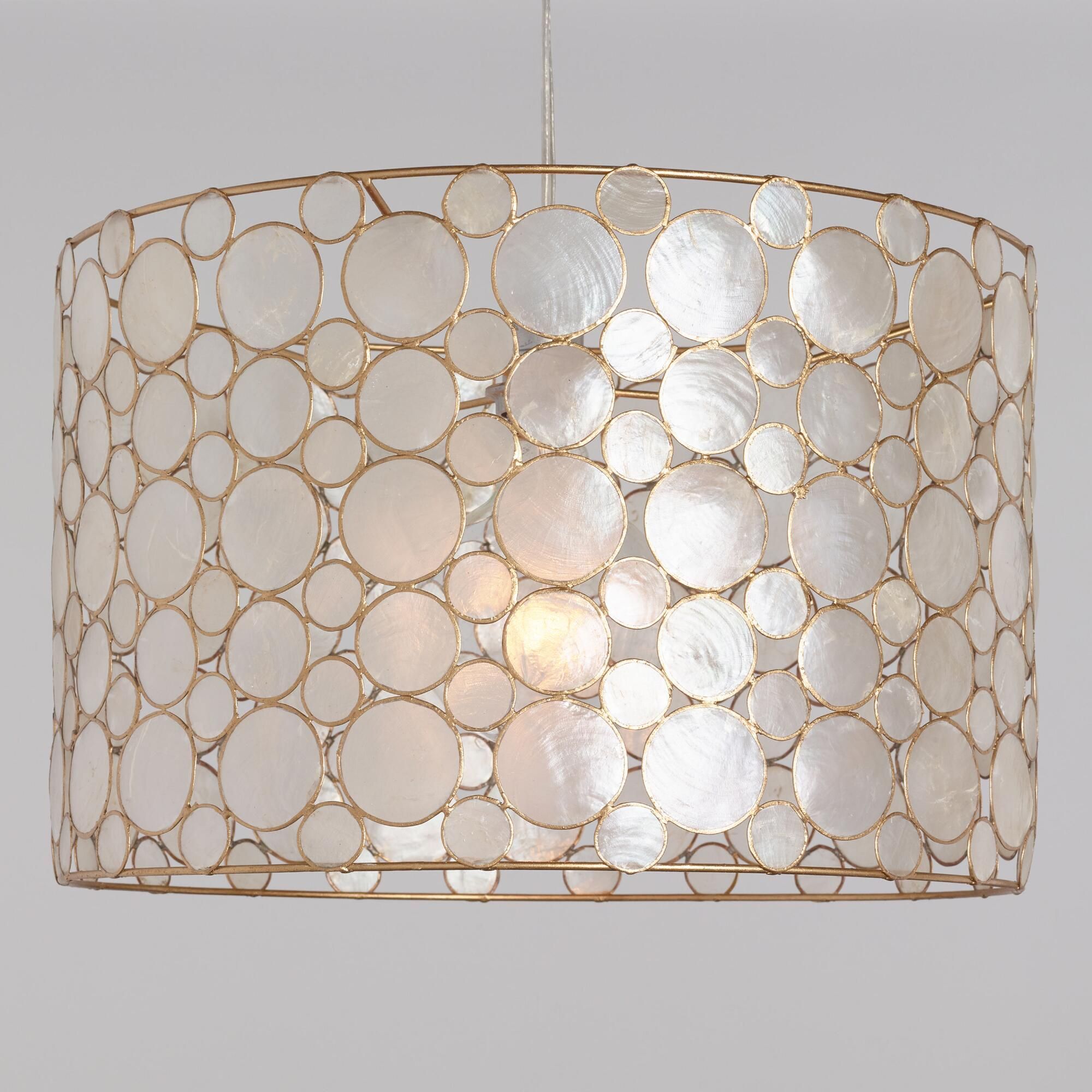 White Capiz And Gold Mariana Drum Pendant Lampworld With Regard To Jill 4 Light Drum Chandeliers (View 23 of 30)