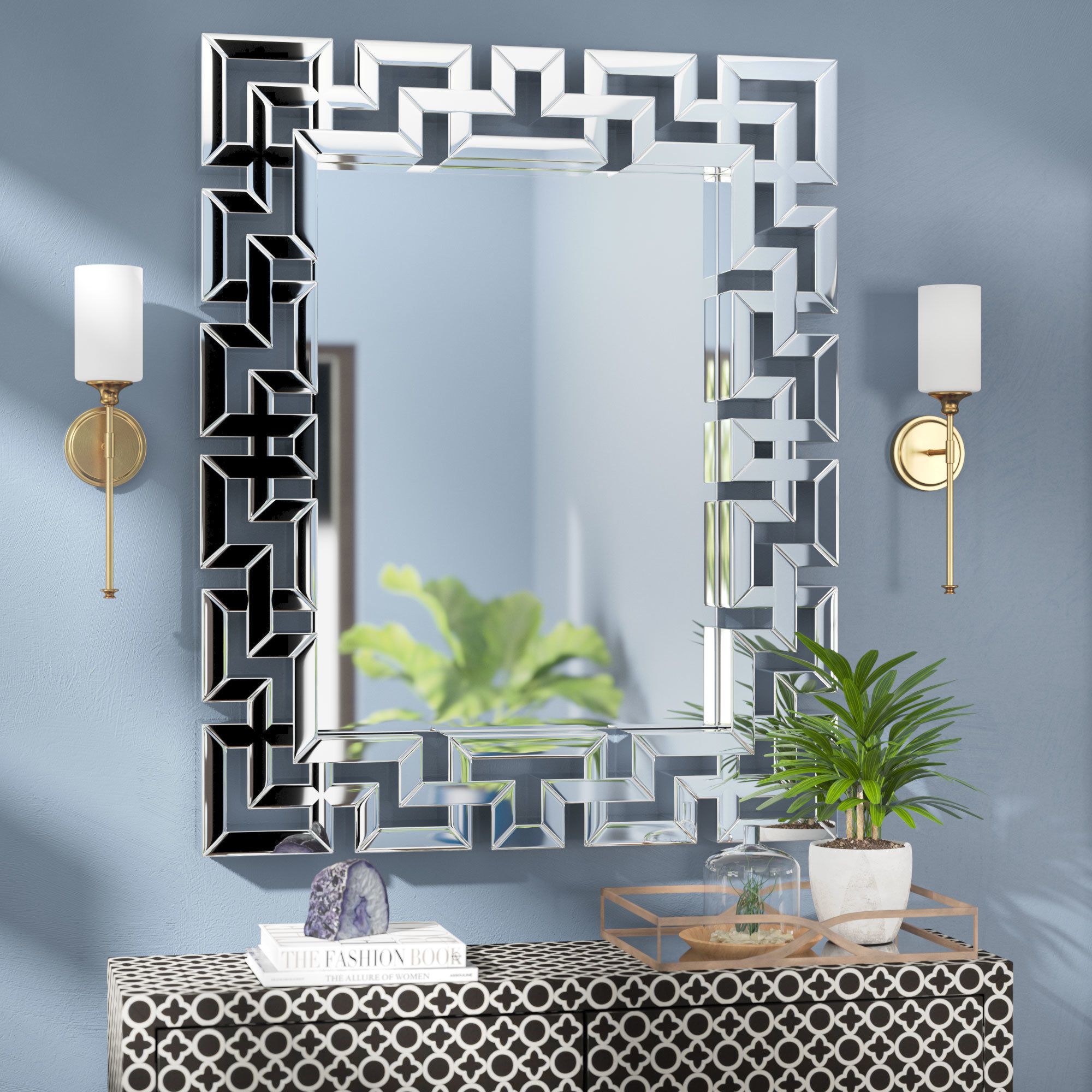 Willa Arlo Interiors Rectangle Ornate Geometric Wall Mirror Throughout Rectangle Ornate Geometric Wall Mirrors (Photo 1 of 30)
