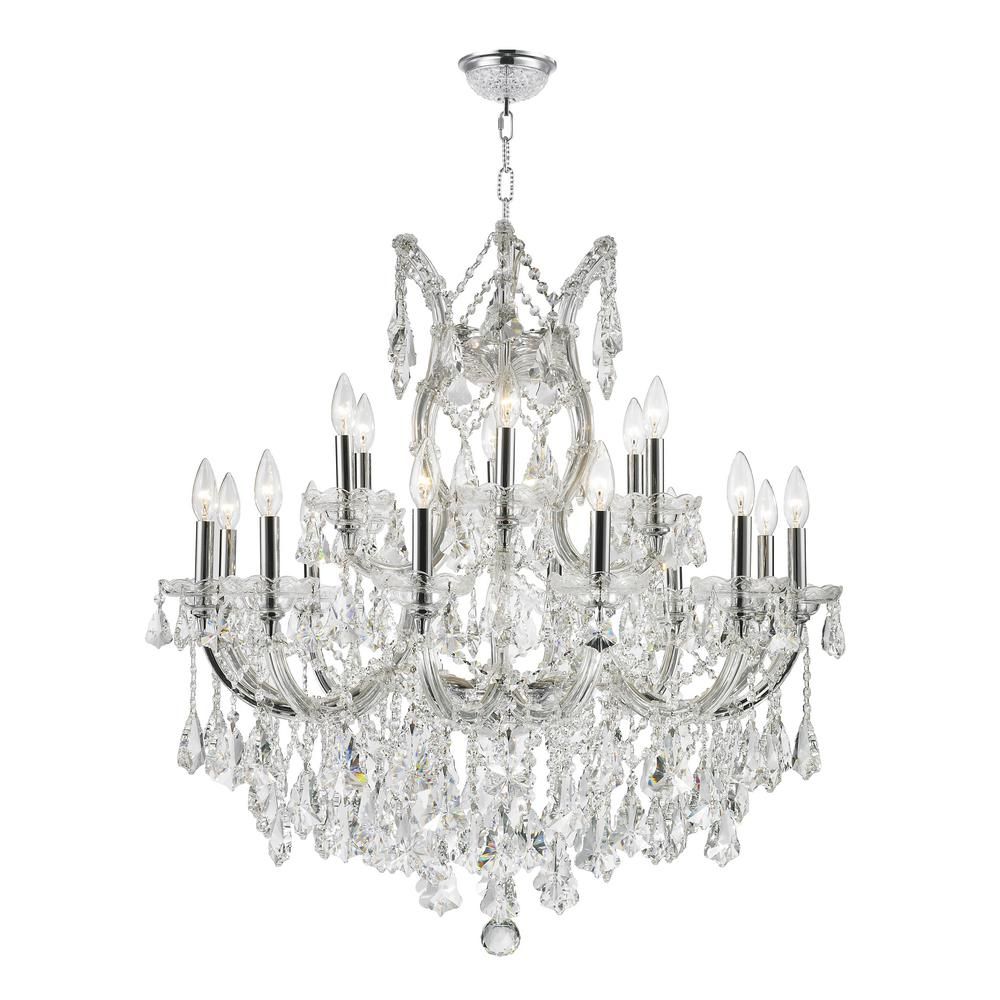 Worldwide Lighting Maria Theresa 19 Light Polished Chrome Chandelier With  Clear Crystal Pertaining To Thresa 5 Light Shaded Chandeliers (Photo 11 of 30)