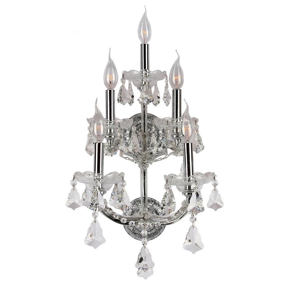 Worldwide Lighting Maria Theresa 5 Light Chrome And Crystal Sconce In Thresa 5 Light Shaded Chandeliers (Photo 2 of 30)