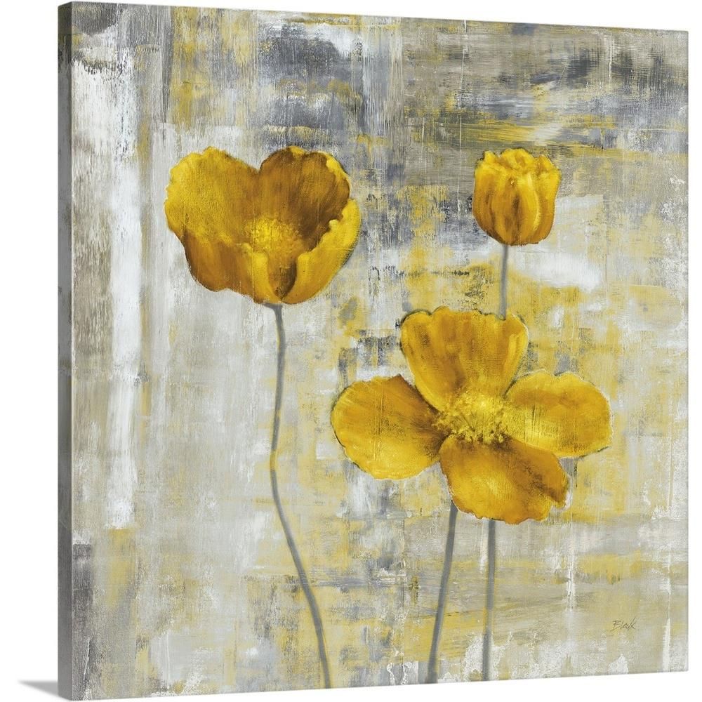 "yellow Flowers Ii"carol Black Canvas Wall Art Within Three Flowers On Vine Wall Decor (View 27 of 30)