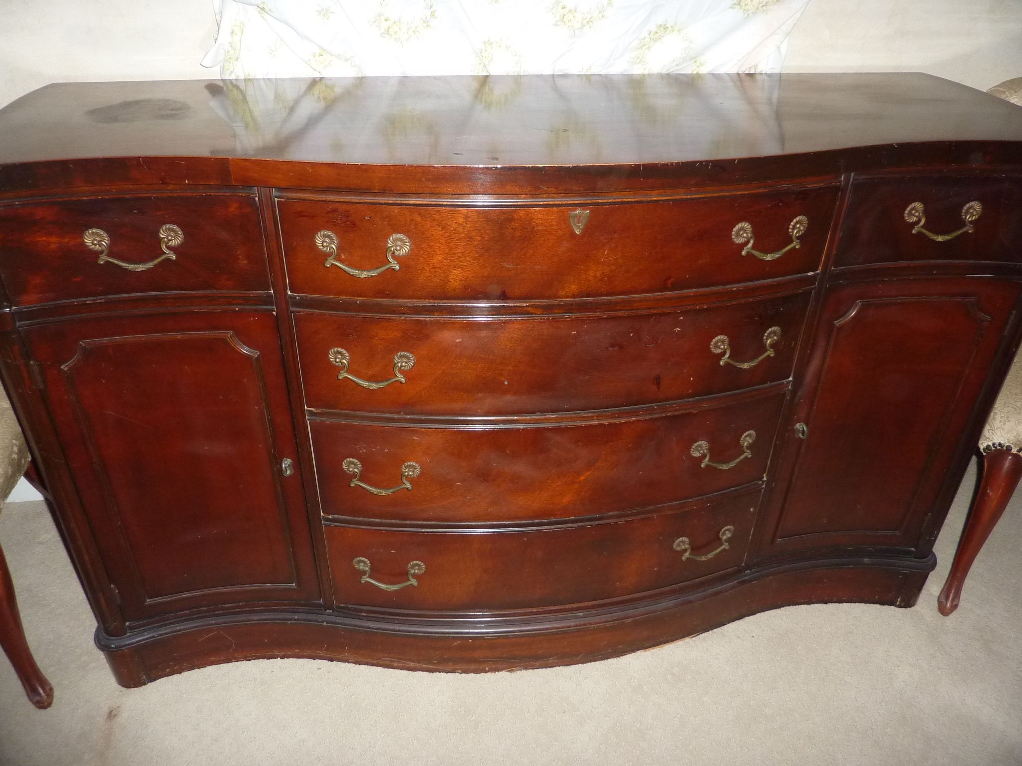 1940s Cherrywood Buffet & China Cabinet / Hutch Antique Pertaining To Buffets With Cherry Finish (View 6 of 30)