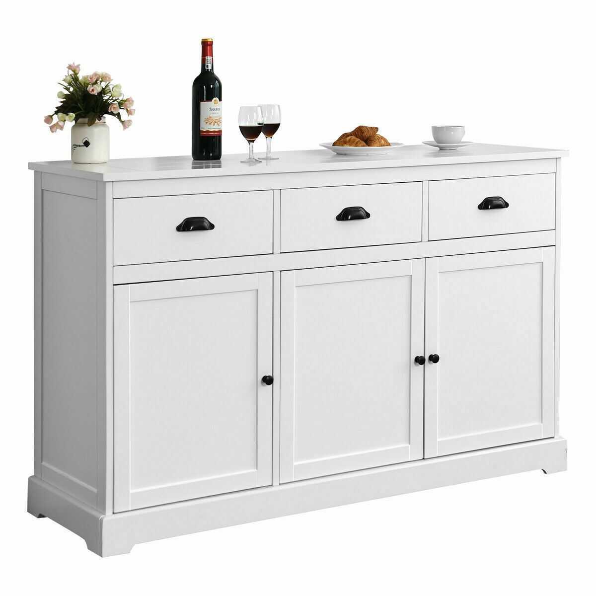 3 Drawers Sideboard Buffet Cabinet Console Table Kitchen Storage Cupboard  White Within 3 Shelf Corner Buffets (View 10 of 30)