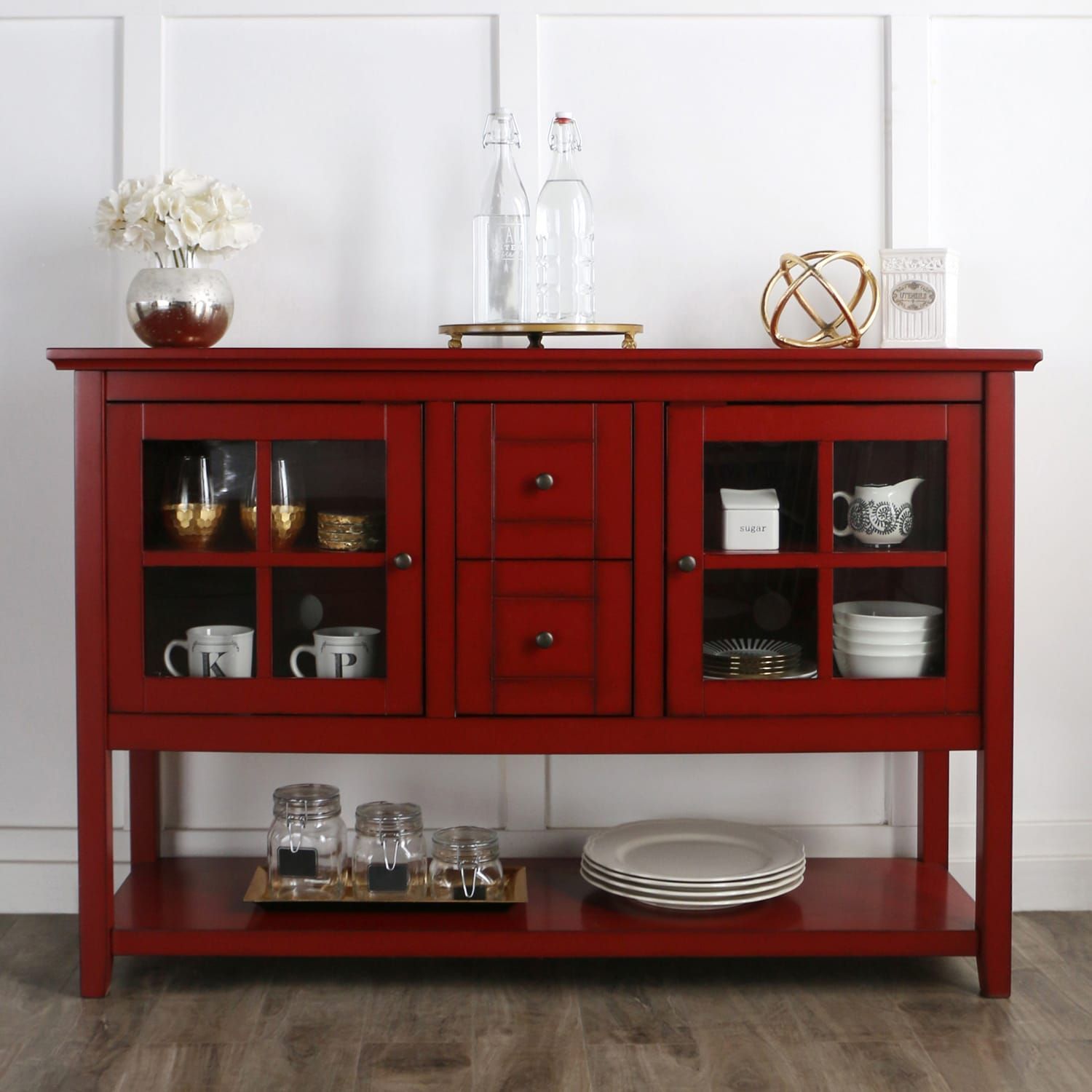 52" Antique Red Tv Stand & Buffet In 2019 | *living Room Inside Simple Living Layla Black Buffets (View 11 of 30)