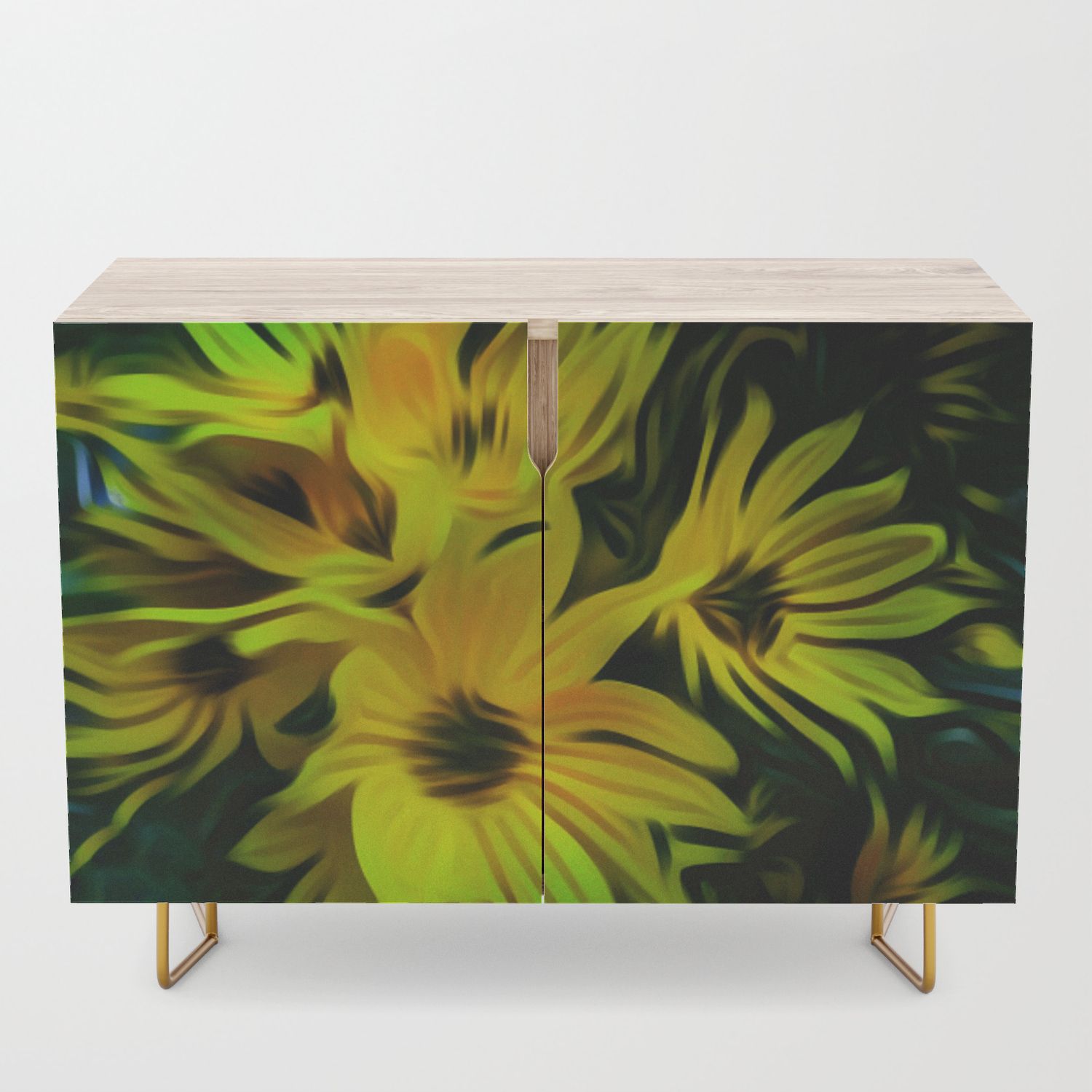 Abstract Yellow Flower Image Credenza In Yellow Flora Credenzas (View 3 of 30)