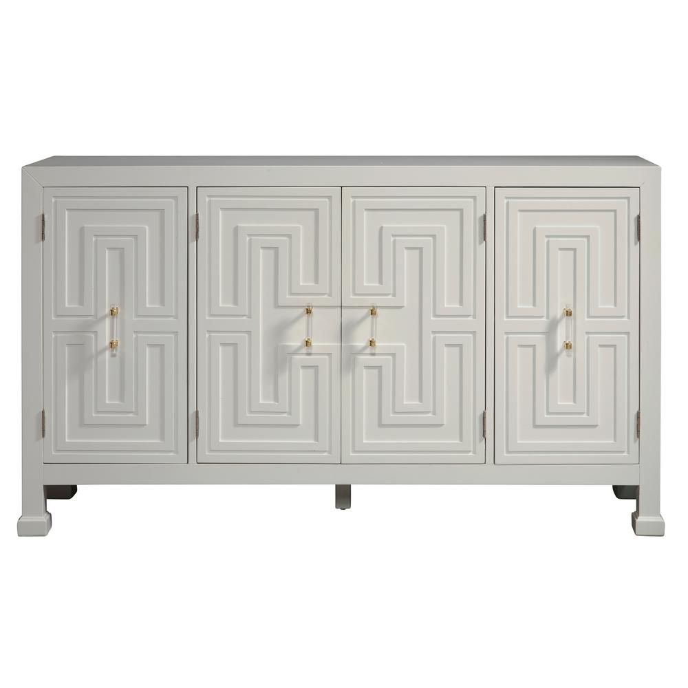 Accentrics Home White Geometric Overlay Credenza D212 100 In Geometric Shapes Credenzas (View 14 of 30)