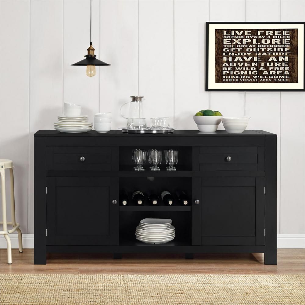 Altra Furniture Hadley Black Buffet With Wine Storage Inside Rustic Black 2 Drawer Buffets (View 24 of 30)