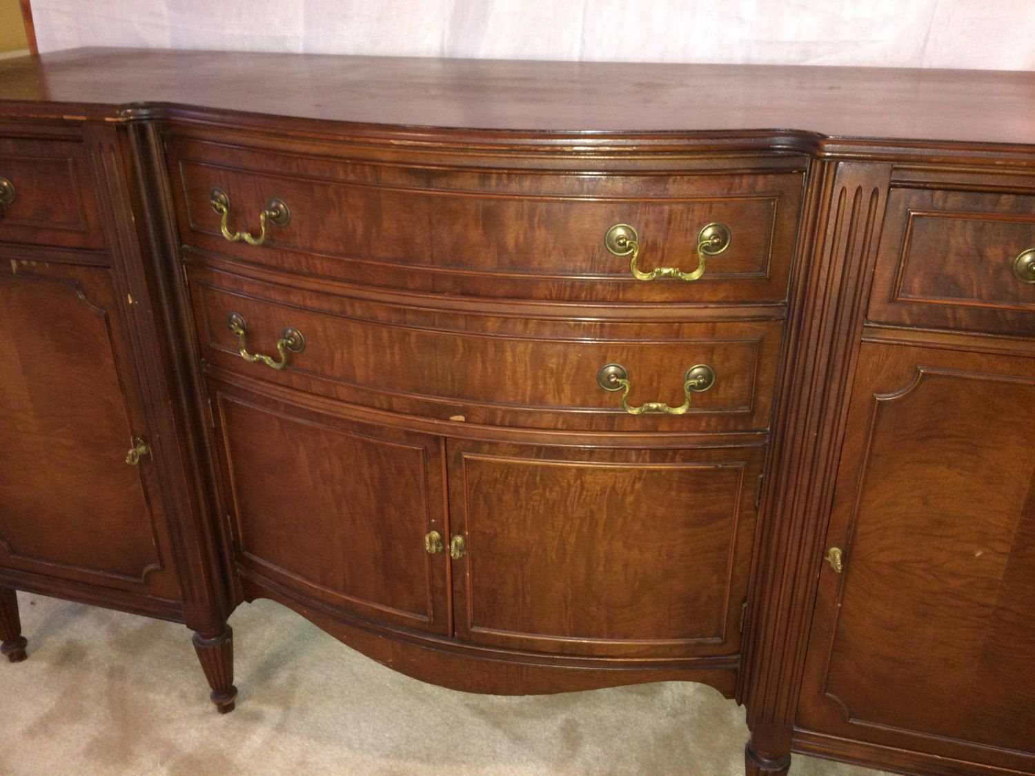 Antique Buffet, Mahogany Over Oak, Triple Buffet, Brass With Regard To Whitten Sideboards (View 23 of 30)
