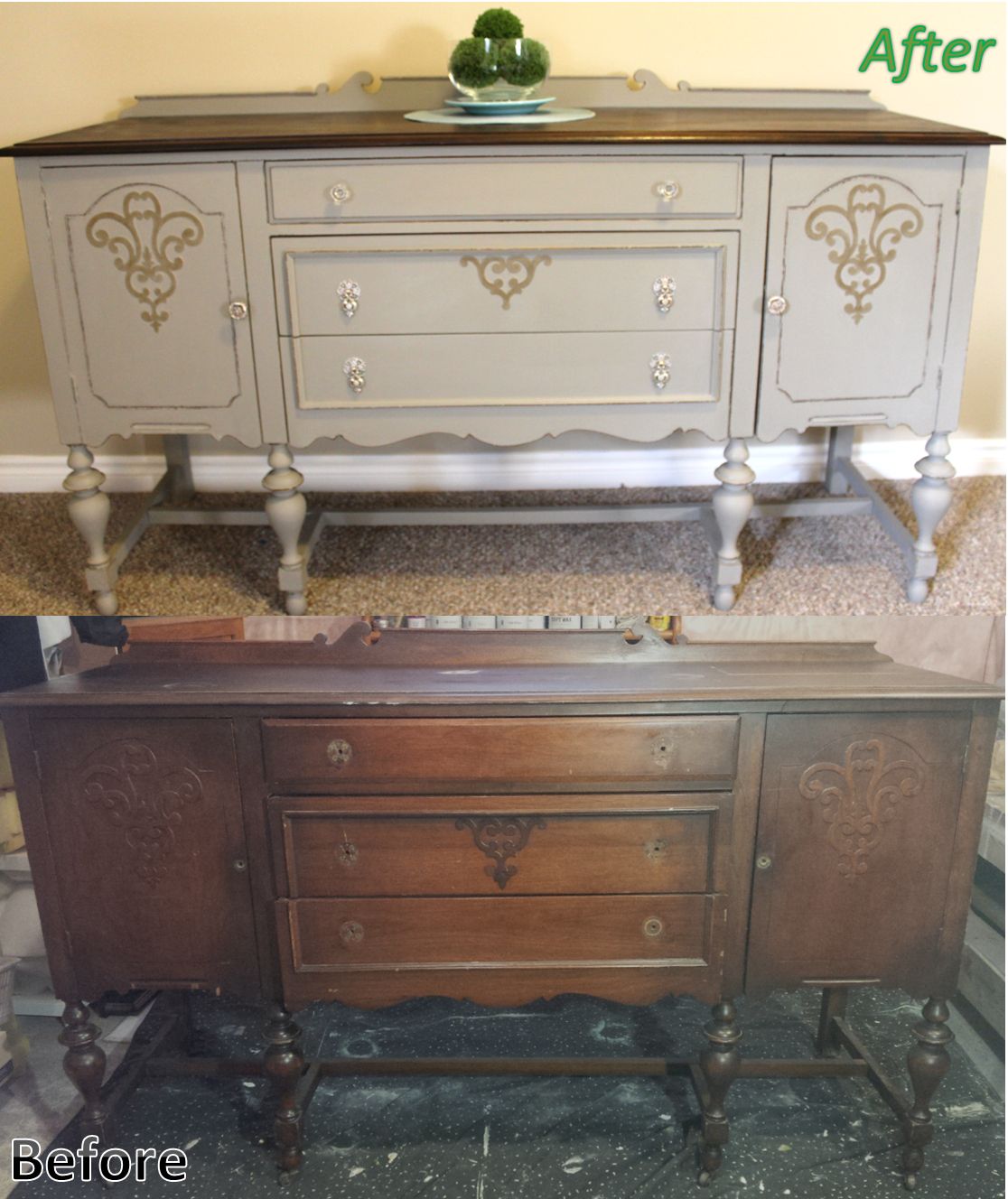 Antique Solid Cherry Refinished Sideboard / Buffet (View 8 of 30)