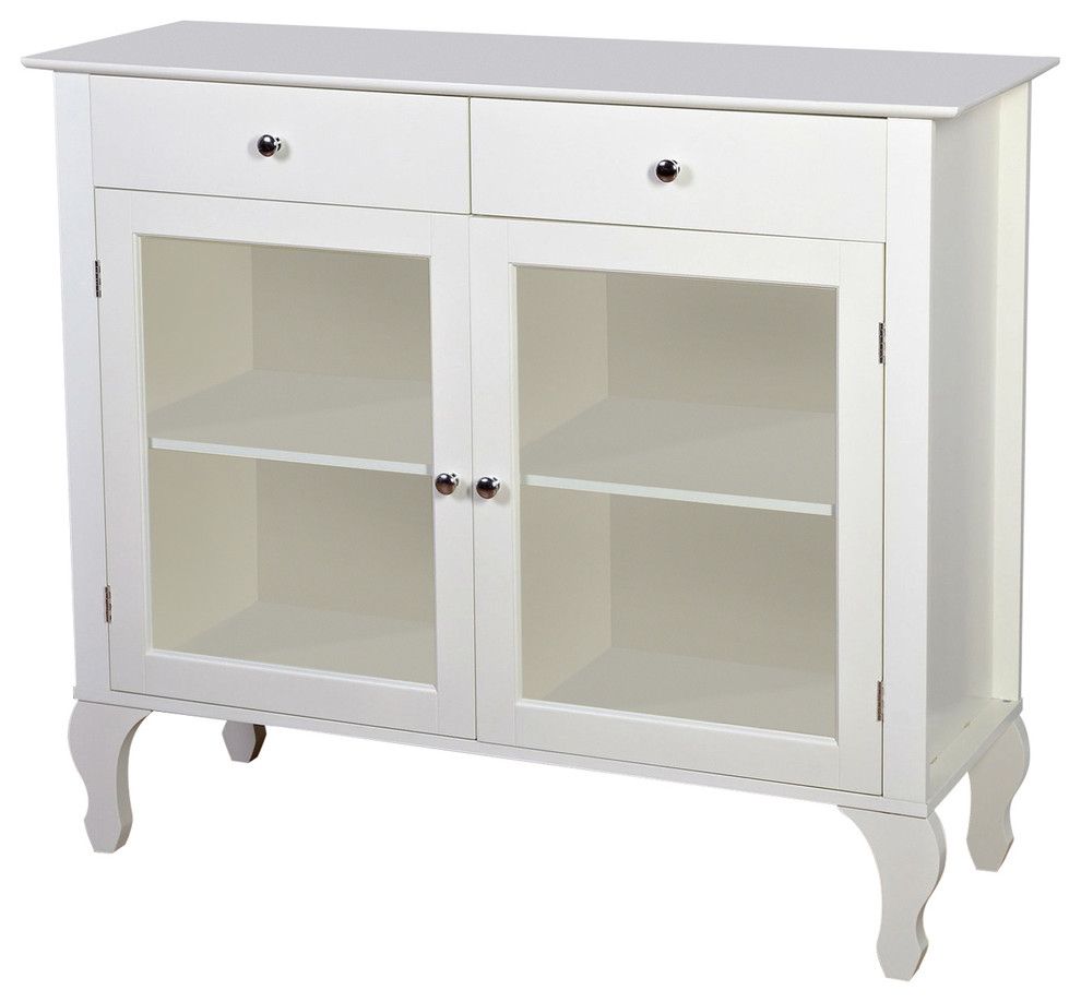 Antique White Sideboard Buffet Console Table With Glass Doors Throughout Wooden Curio Buffets With Two Glass Doors (View 26 of 30)