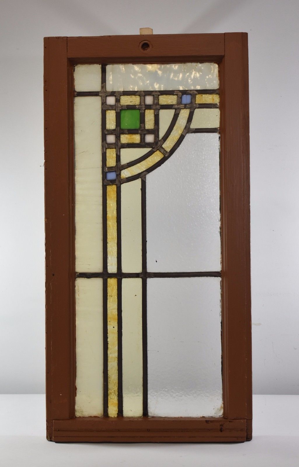 Arts And Crafts Leaded Stained Glass Window Green, Gold, Blue, White Pertaining To Blue Stained Glass Credenzas (View 24 of 30)