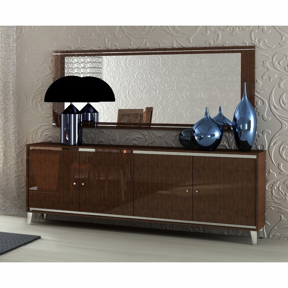 Athome Usa – Caprice 4/drawer Buffet And Mirror In Walnut Lacquer Finish –  Cadnob400 Cadnosp01 Regarding 4 Door Lacquer Buffets (View 22 of 30)
