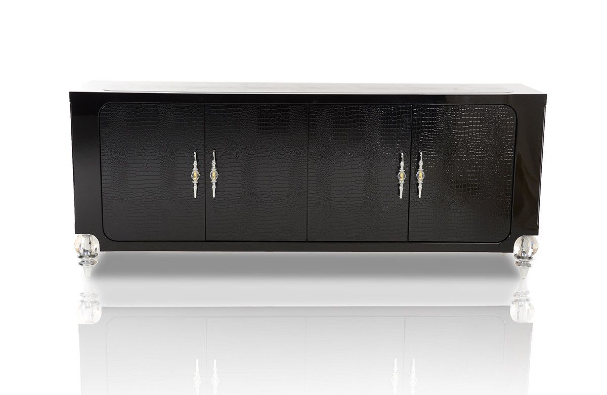 Baccarat Transitional Black Crocodile Lacquer Buffet Intended For 4 Door Lacquer Buffets (Photo 6 of 30)