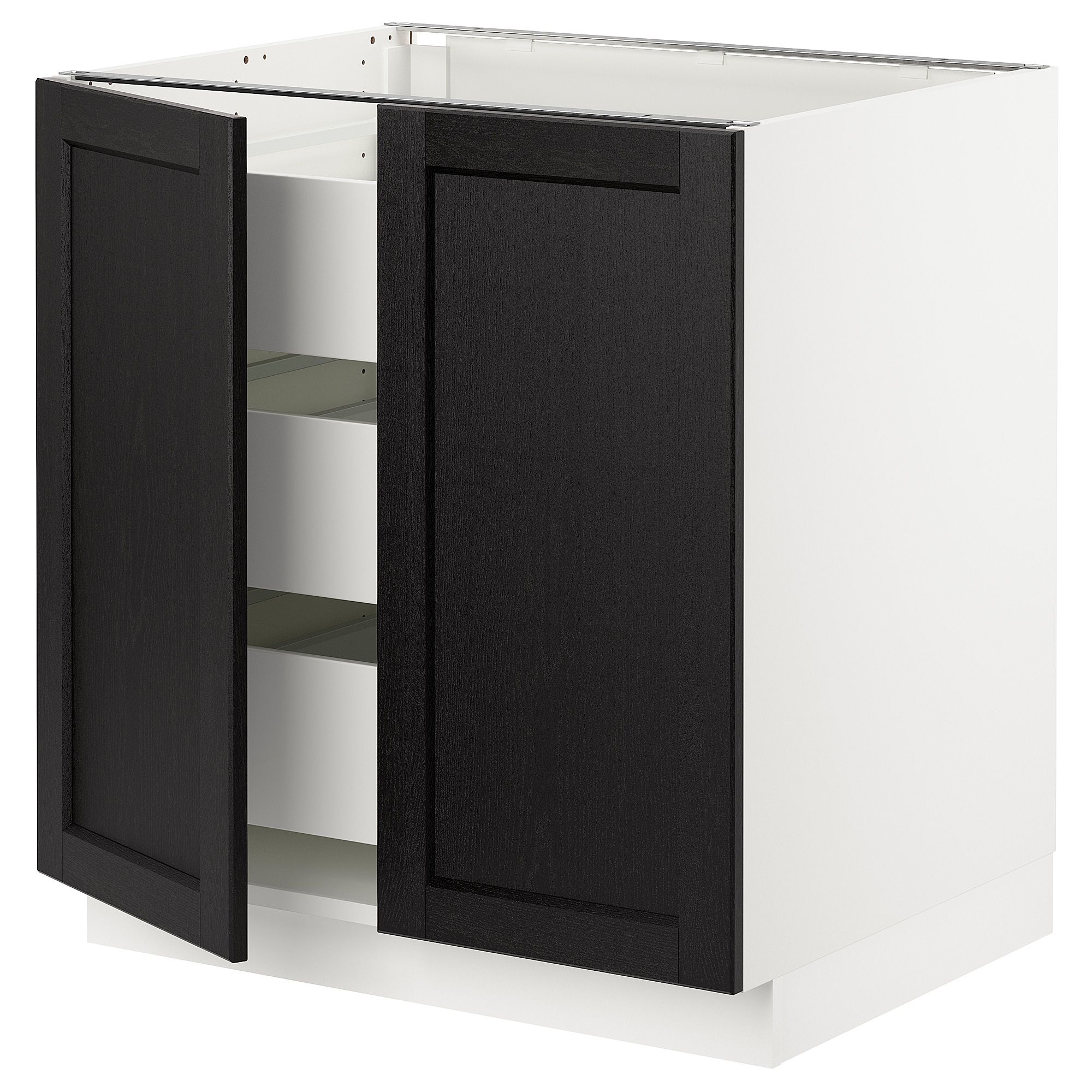 Base Cabinet W/2 Doors & 3 Drawers Sektion White Maximera, Lerhyttan Black  Stained With Modern Lacquer 2 Door 3 Drawer Buffets (Photo 19 of 30)