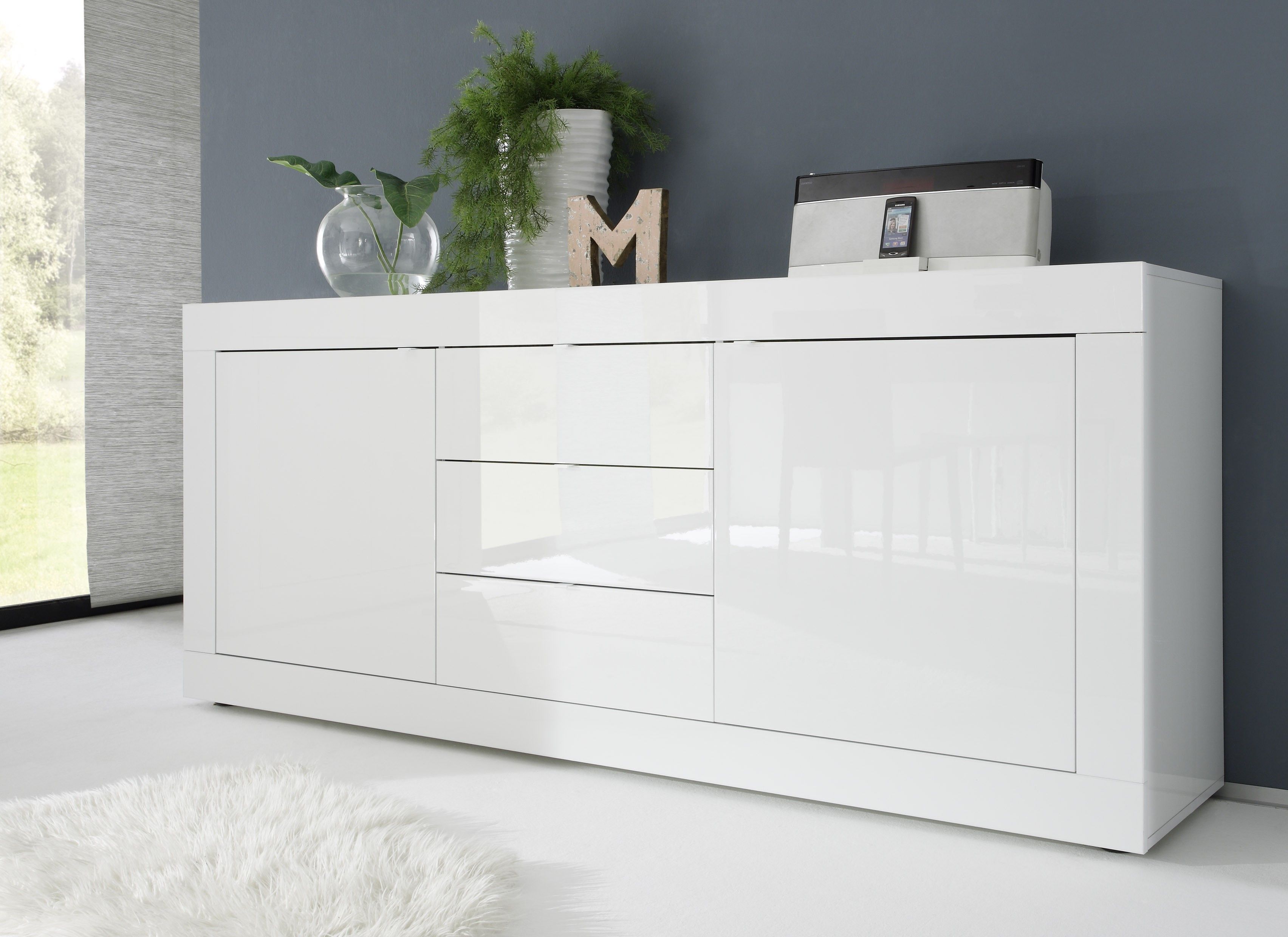 Basic Contemporary White Glossy Lacquer Dining Buffet | B Regarding Modern Lacquer 2 Door 3 Drawer Buffets (View 24 of 30)