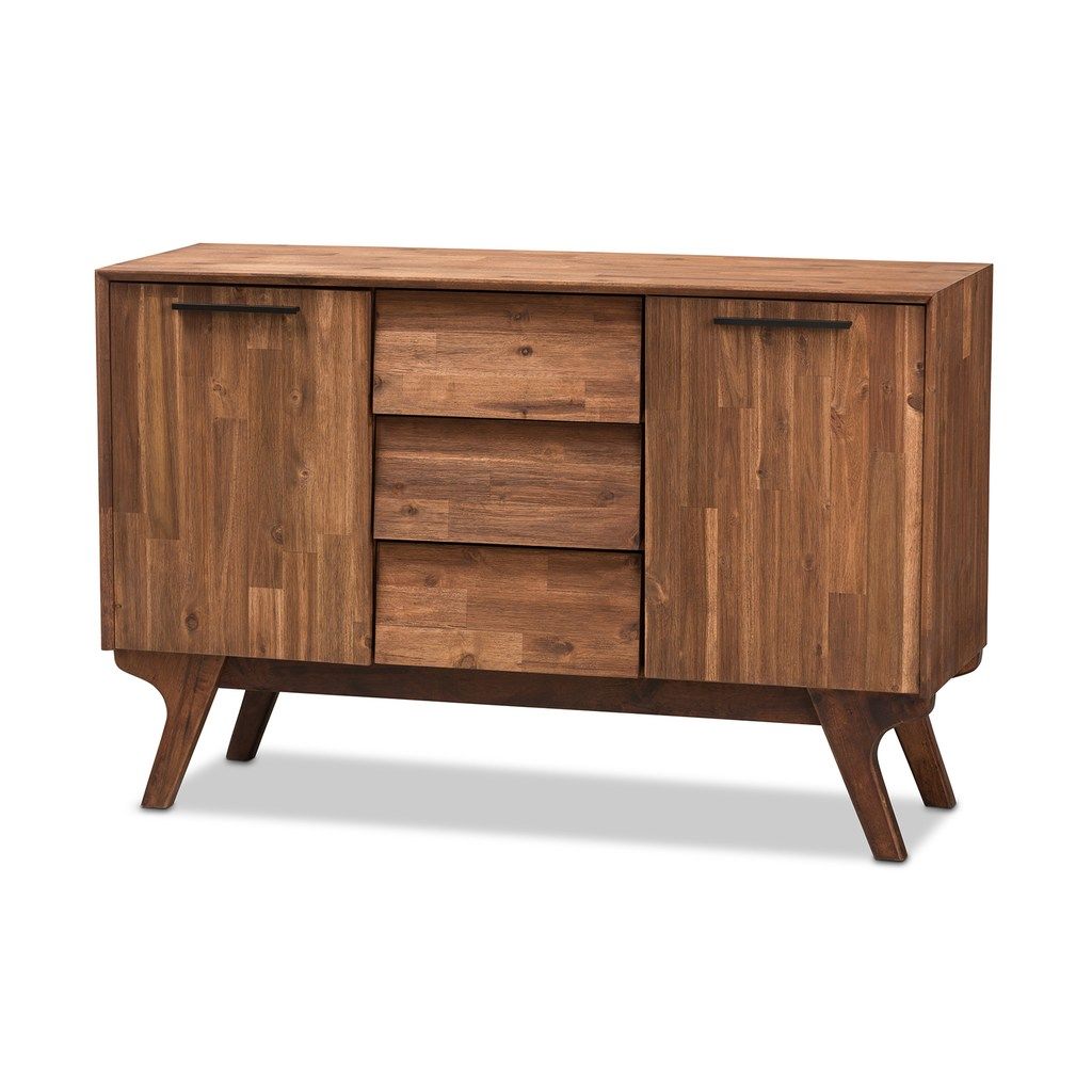Baxton Studio Mid Century Walnut 3 Drawer Sideboard Pertaining To Mid Century 3 Cabinet Buffets (View 7 of 30)