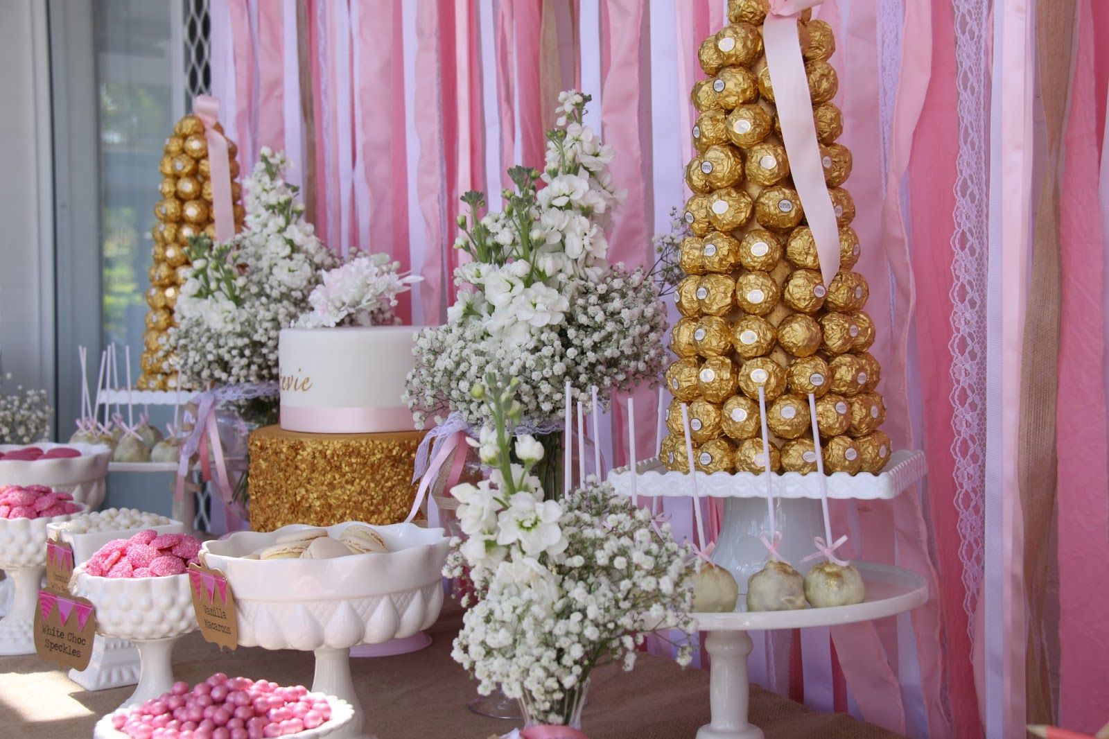 Beautiful Pink And Gold Christeningmemories Are Sweet Regarding Pink And White Geometric Buffets (View 9 of 30)