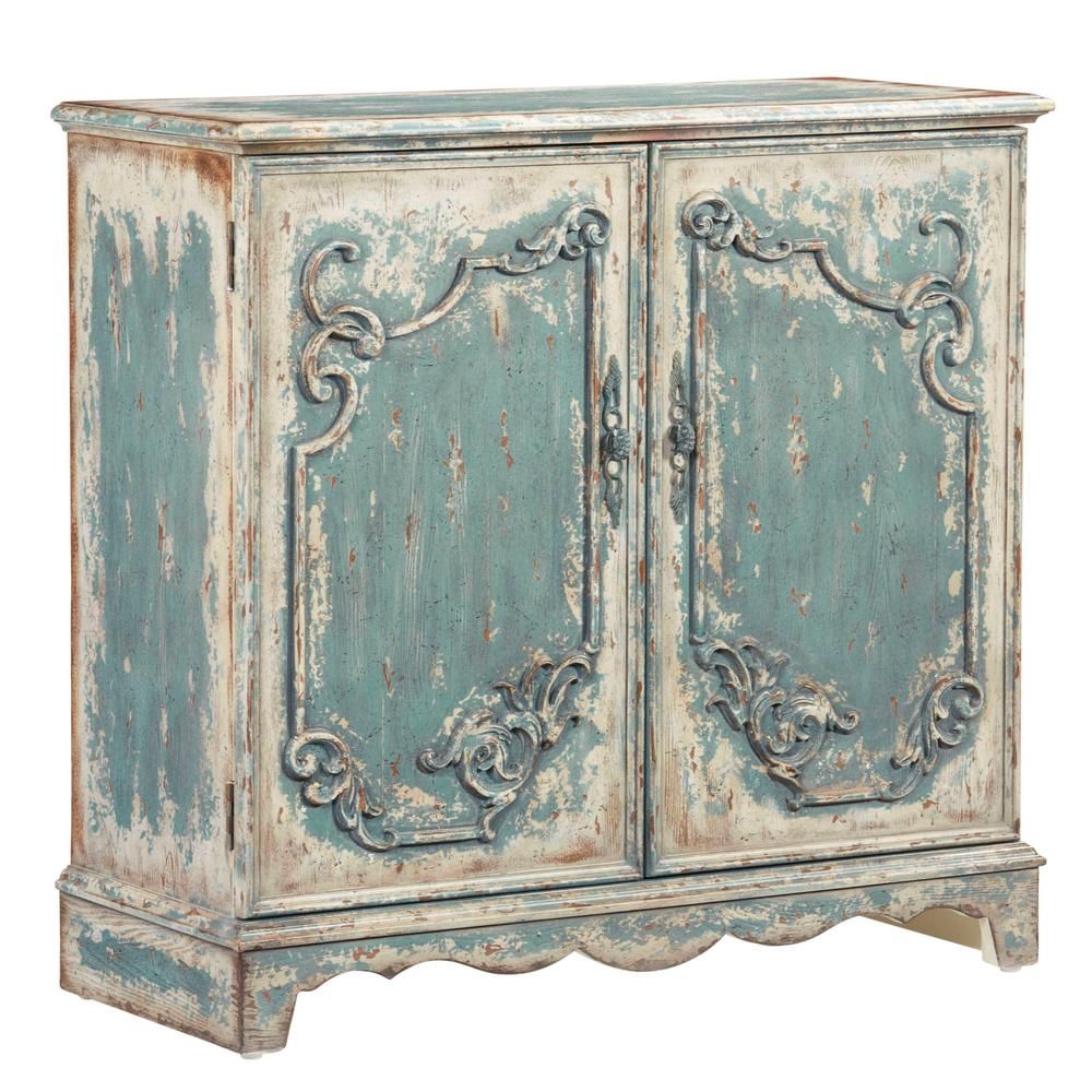 Belle Antique French Blue Credenza/console Cabinet In Blue Stained Glass Credenzas (View 20 of 30)