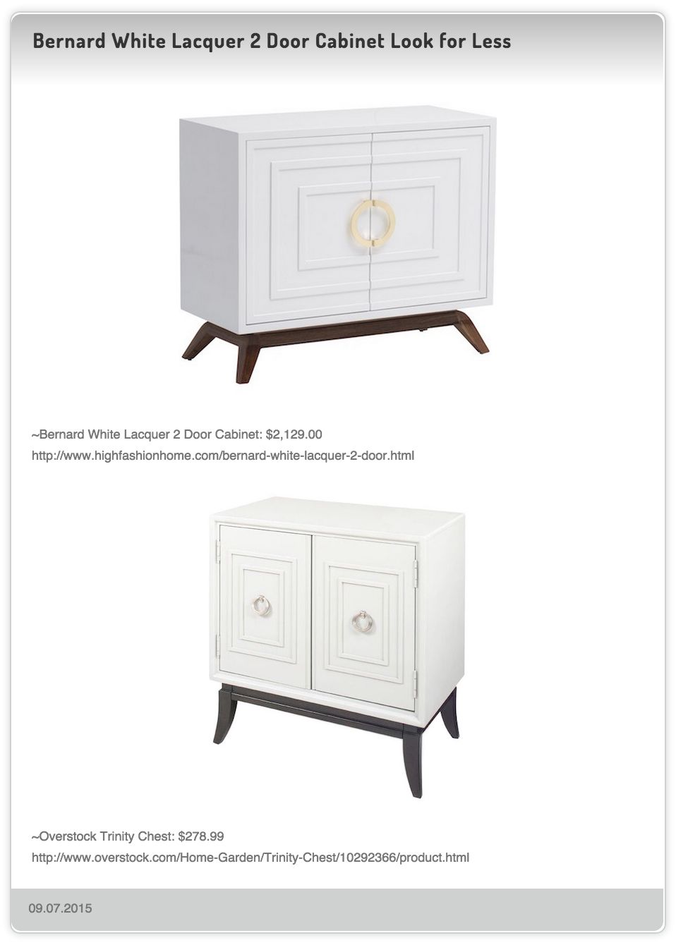 Bernard White Lacquer 2 Door Cabinet $2,129.00 Vs Overstock Intended For Modern Lacquer 2 Door 3 Drawer Buffets (Photo 16 of 30)