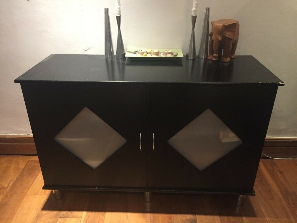 Black Contemporary Buffet And 2 Shelving Columns | In Pertaining To Contemporary Black Dining Buffets (View 24 of 30)