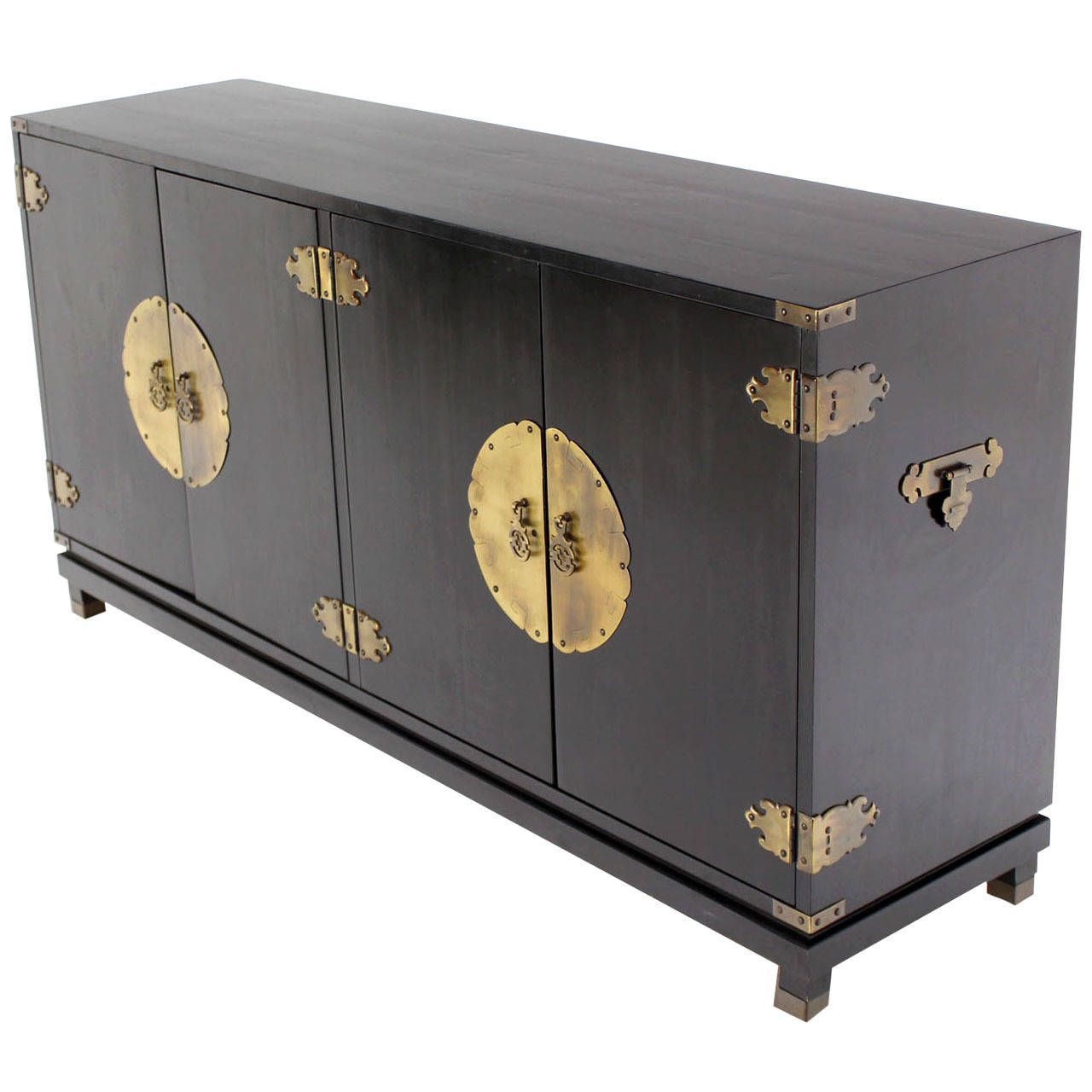 Black Lacquer Oriental Mid Century Modern Sideboard Or Pertaining To Floral Beauty Credenzas (View 13 of 30)