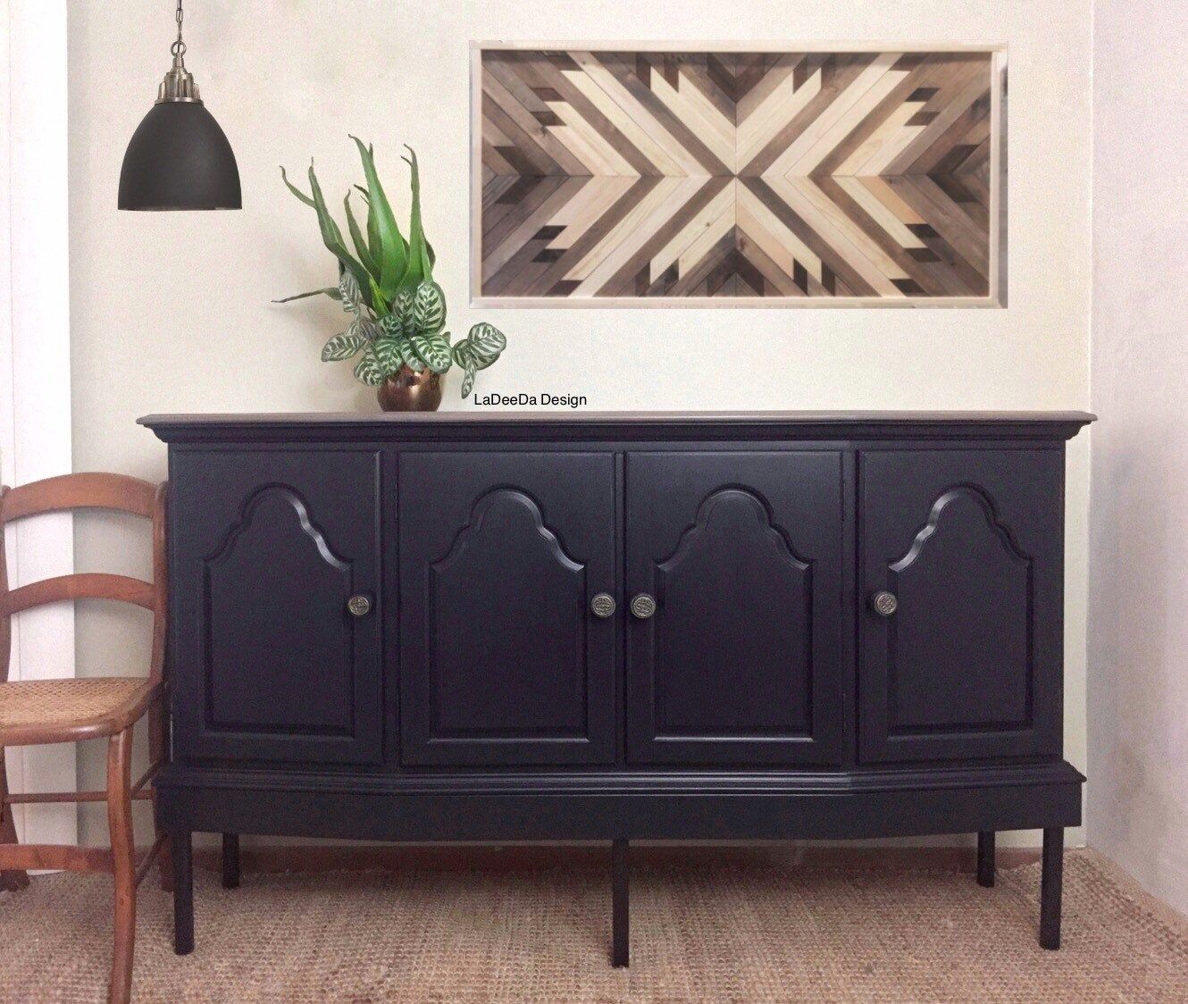 Black Wood Buffet, 4 Door Media Console, Credenza Cabinet, Tall Sofa Table With Floral Blush Yellow Credenzas (Photo 26 of 30)