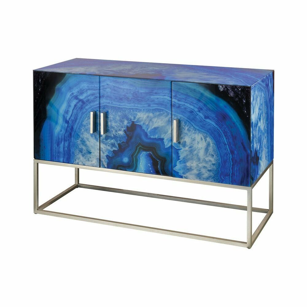 Blue Agate Glass Mid Century Style 3 Doors Modern Cabinet Inside Mid Century 3 Cabinet Buffets (View 27 of 30)