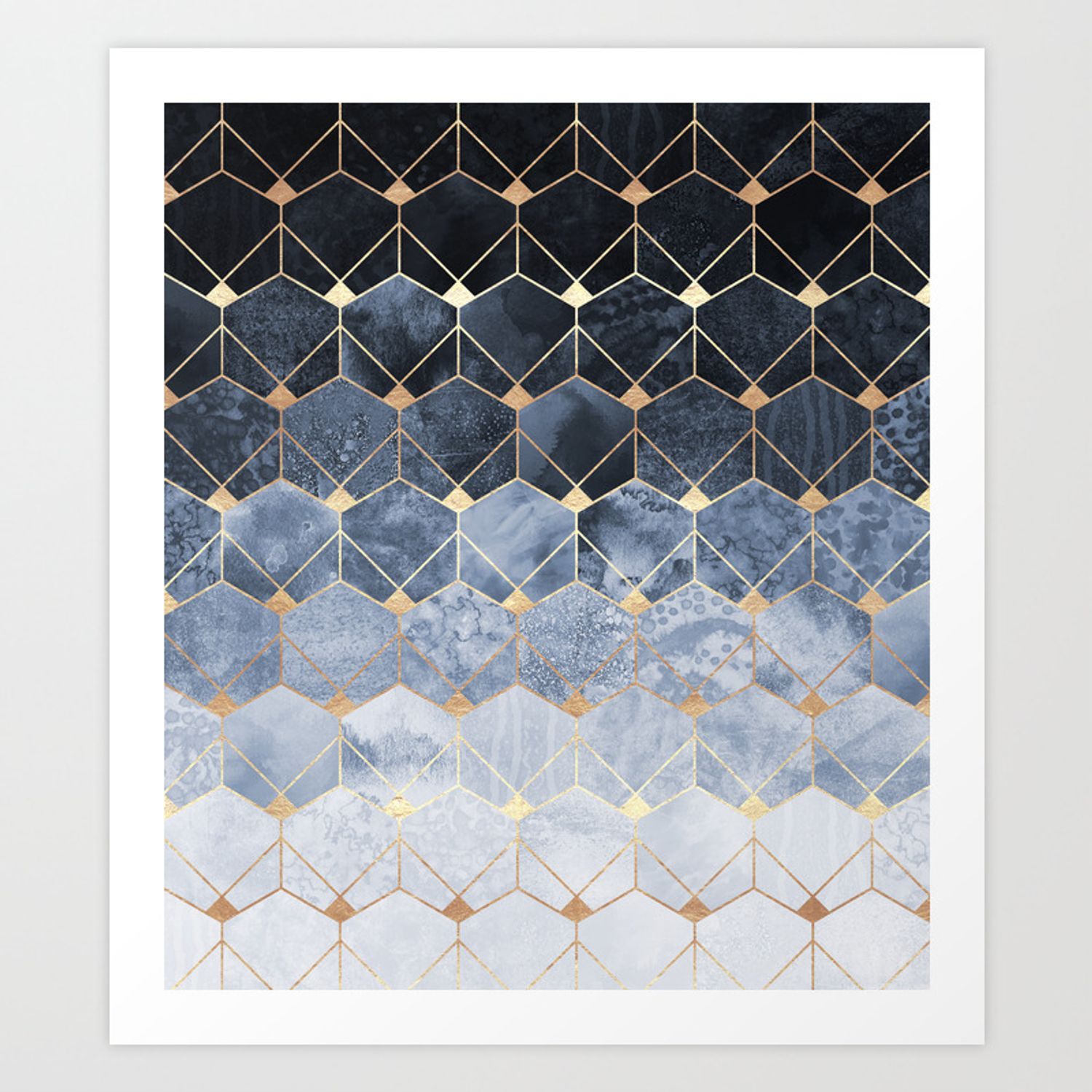 Blue Hexagons And Diamonds Art Print With Regard To Blue Hexagons And Diamonds Credenzas (View 9 of 30)