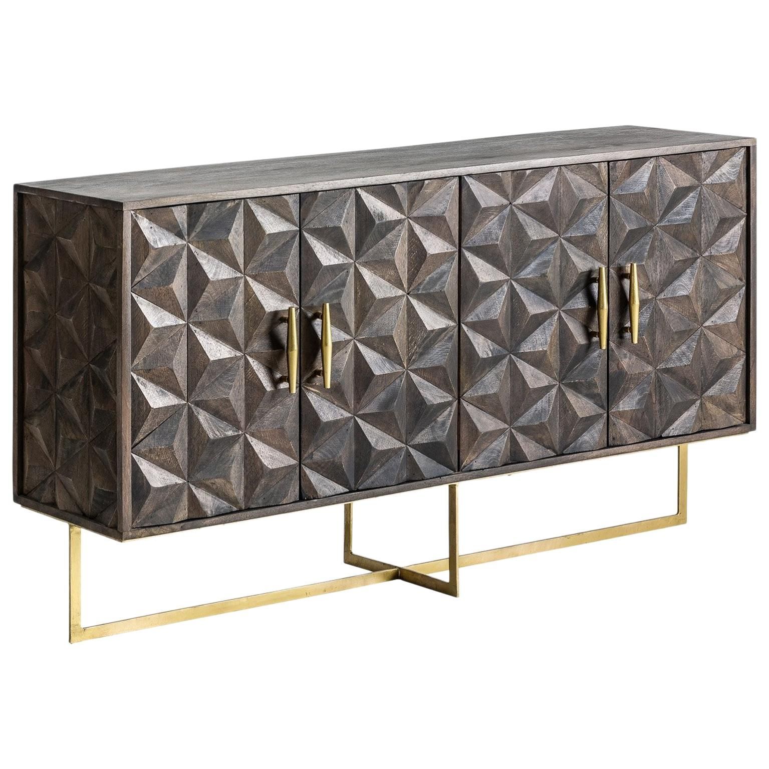 Brutalist Design Wooden And Gilded Metal Sideboard In 2019 Within Strokes And Waves Credenzas (View 18 of 30)