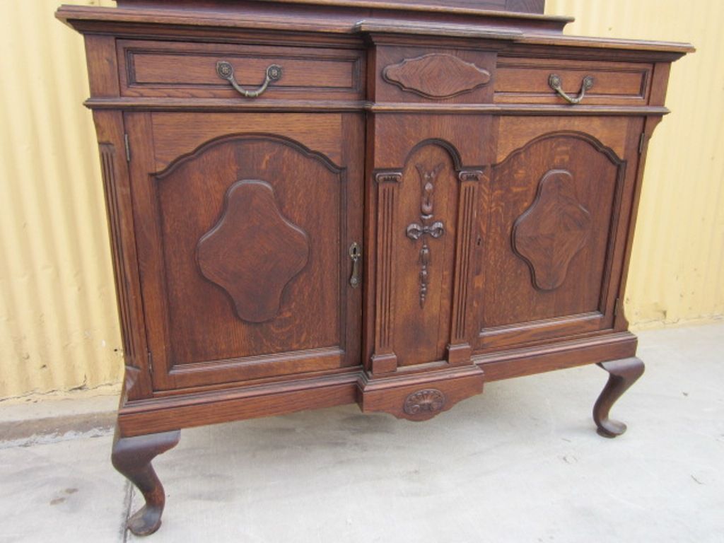 Buffet Sideboard Antique Cabinet With Glass Doors Intended For Medium Cherry Buffets With Wood Top (View 19 of 30)