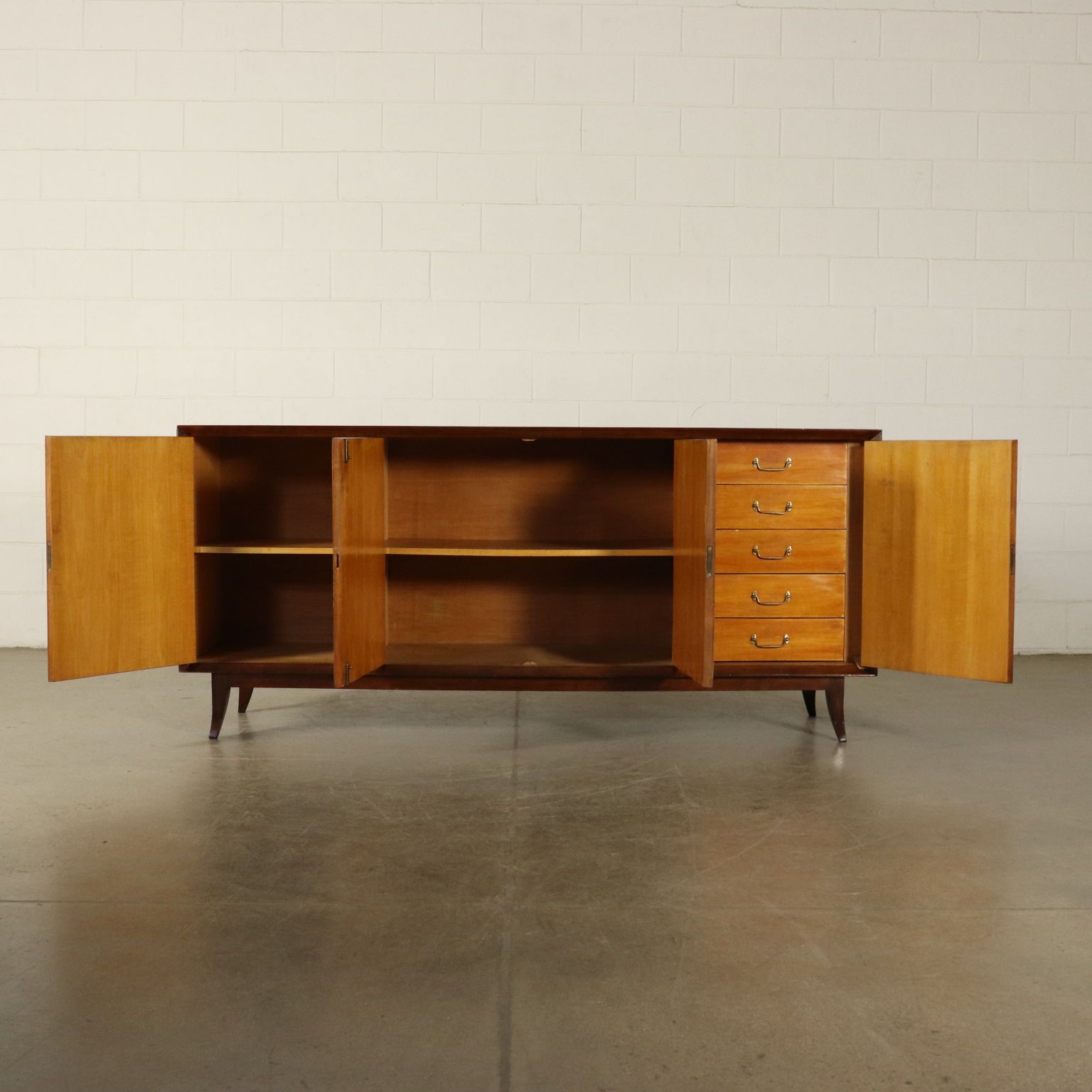 Buffet Walnut Veneer Parchment Paper Vintage Italy 1950s With Vintage Walnut Sliding Door Buffets (View 13 of 30)