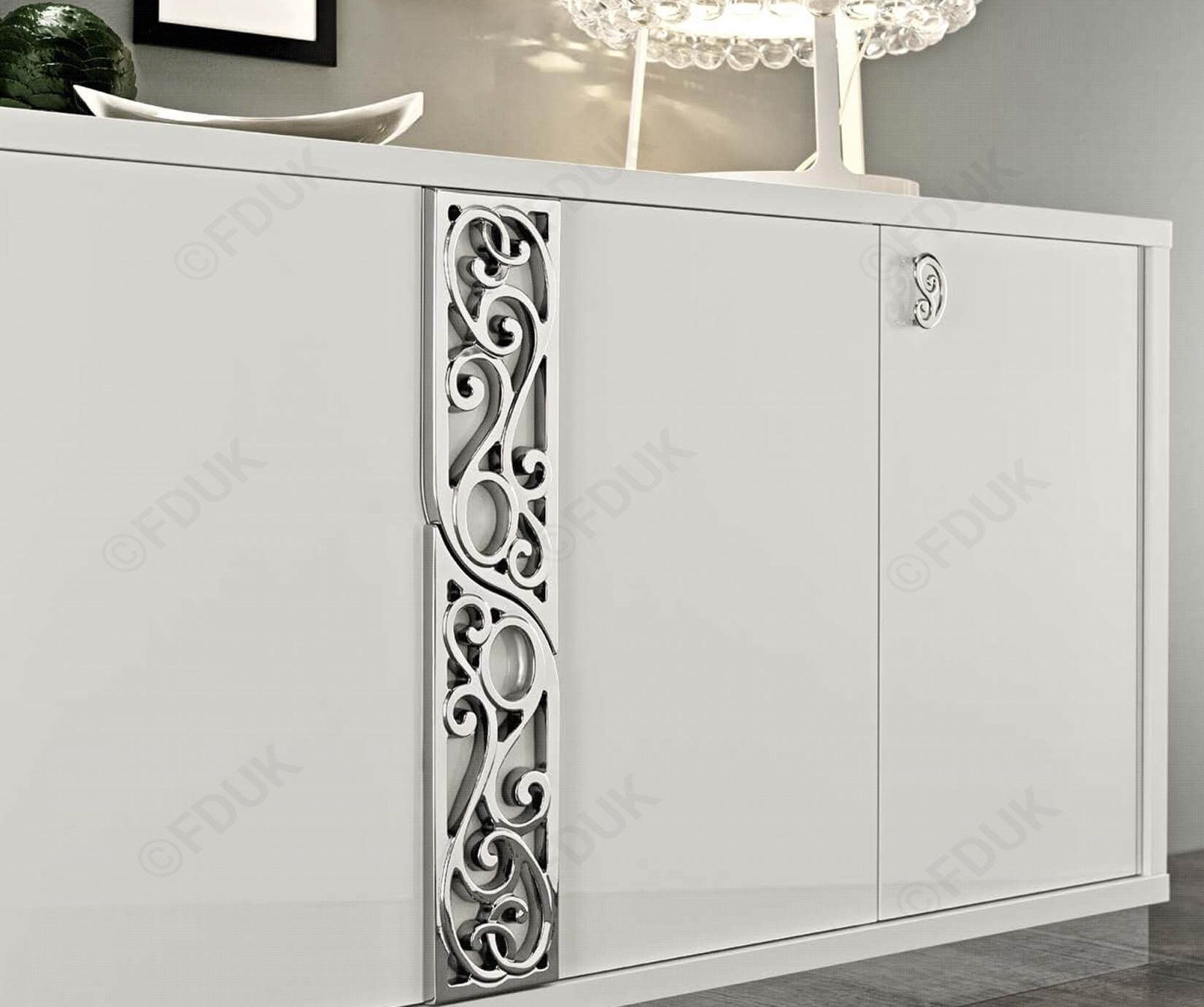 Camel Group Roma White High Gloss 4 Door Buffet In White Wood And Chrome Metal High Gloss Buffets (View 30 of 30)