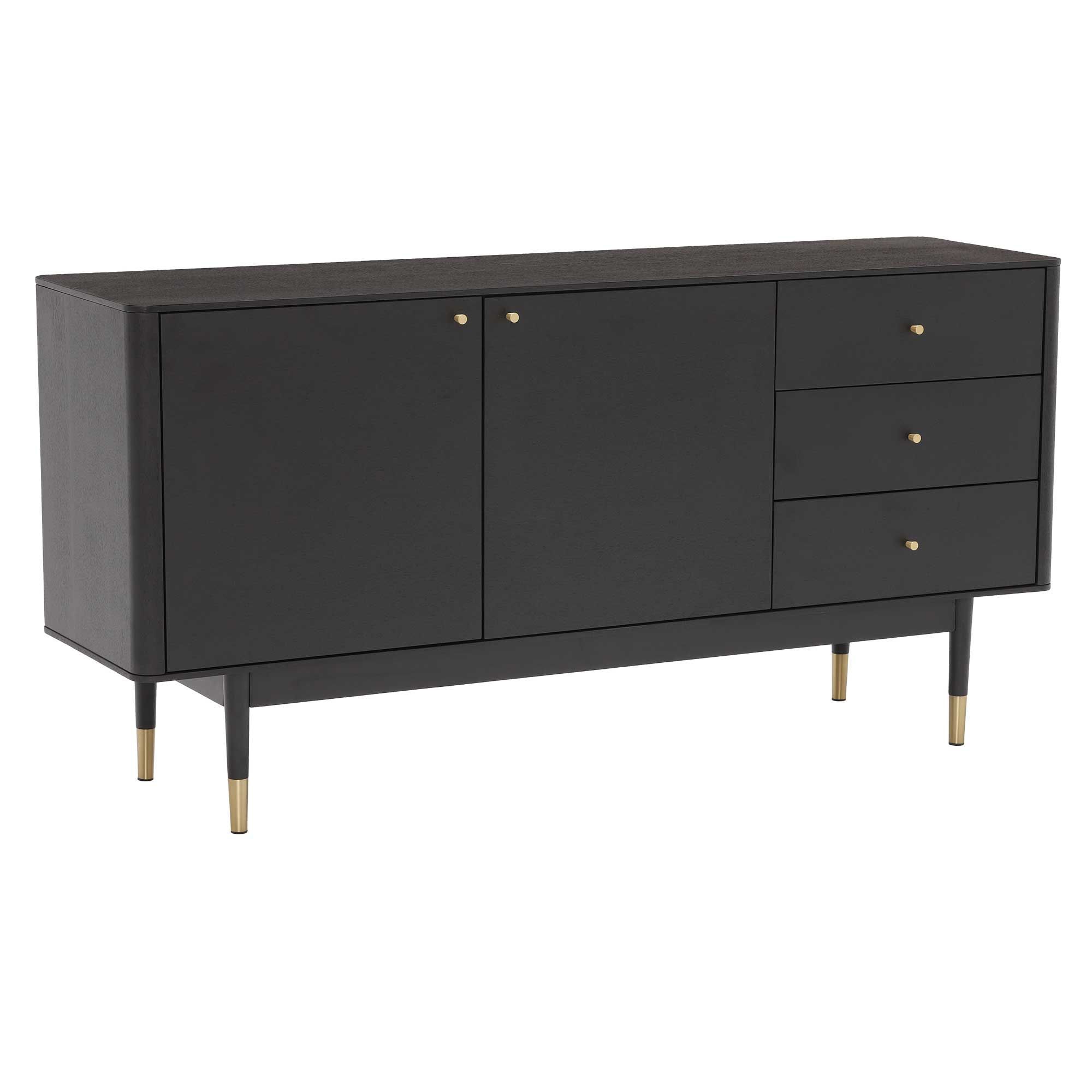 Cannelle Black Sideboard, Black Ash & Gold – Barker Regarding Contemporary Wooden Buffets With Four Open Compartments And Metal Tapered Legs (View 2 of 30)