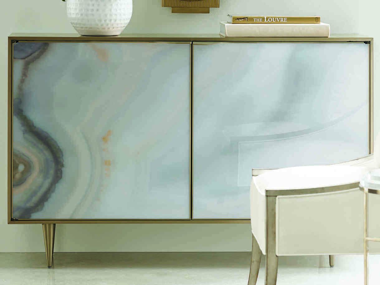 Caracole Classic Brushed Gold With Agate Accent Cabinet With Regard To Pale Pink Agate Wood Credenzas (View 21 of 30)