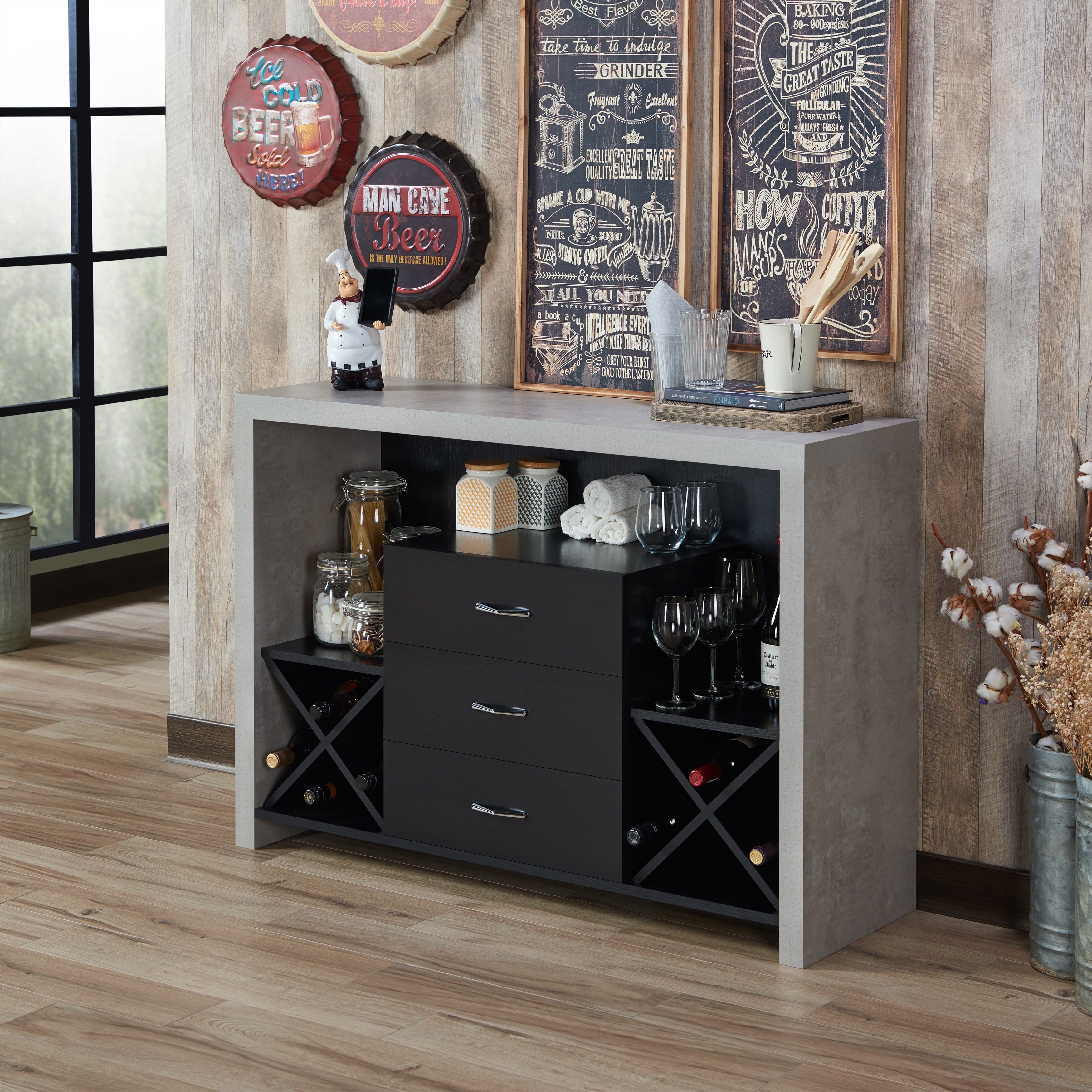 Carbon Loft Graysen Industrial Concrete Like Buffet | Wine For Industrial Cement Like Buffets (View 18 of 30)