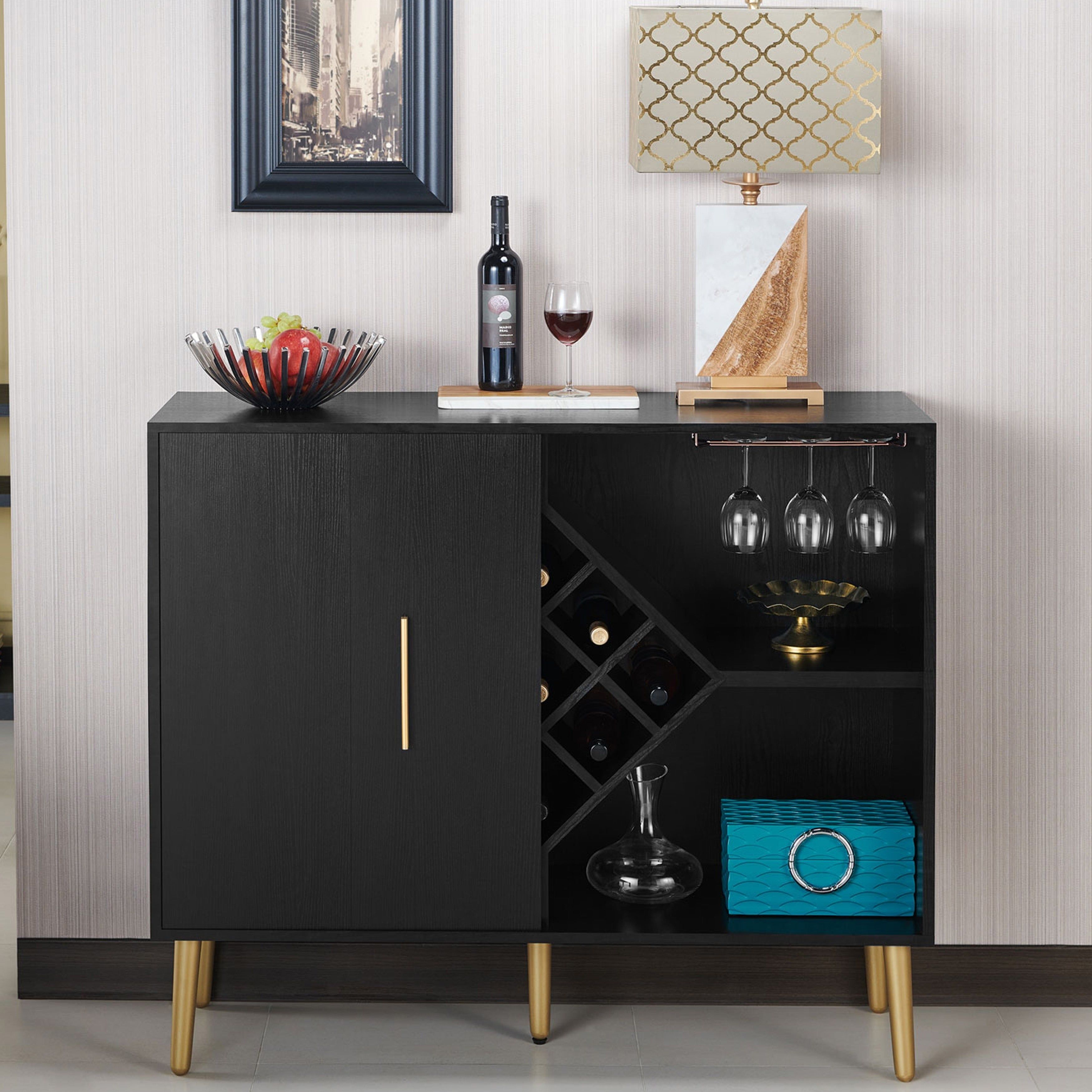 Carson Carrington Lesund Modern Black Storage Buffet With Regard To Wooden Buffets With Two Side Door Storage Cabinets And Stemware Rack (View 6 of 30)