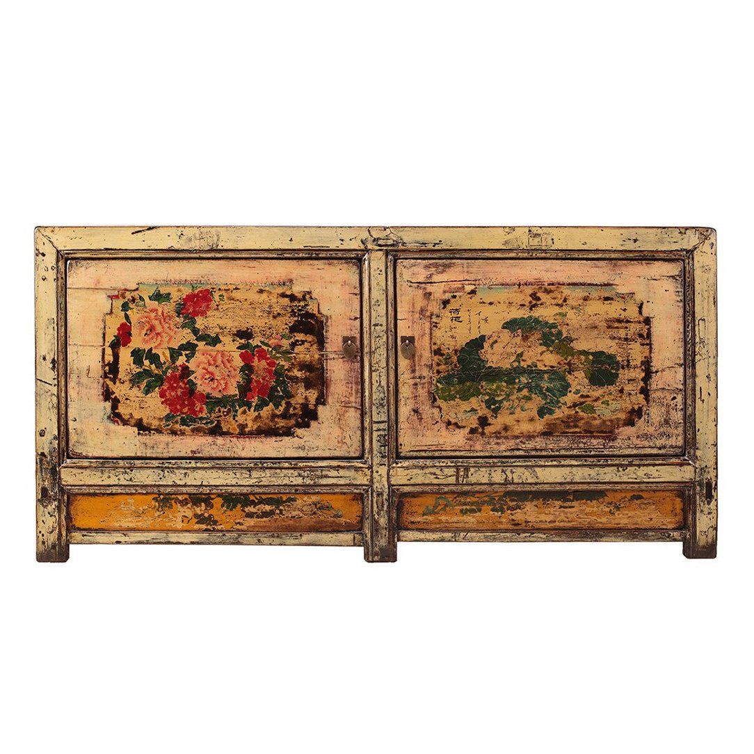 Chinese Gansu Style Pastel Yellow Pink Flower Console With Regard To Yellow Flora Credenzas (Photo 27 of 30)