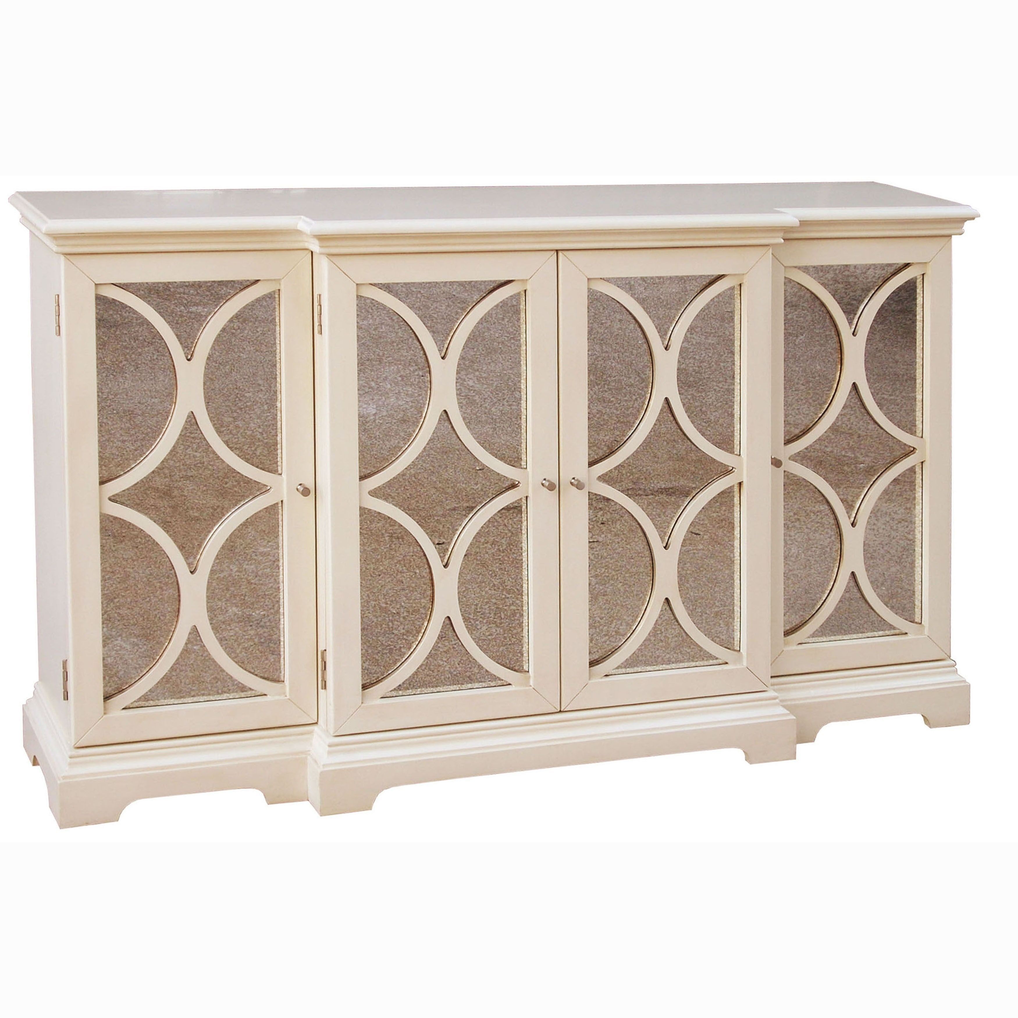 Cream Finish Antiqued Mirror Accent Chest/ Credenza, Multi For Drummond 3 Drawer Sideboards (View 17 of 30)