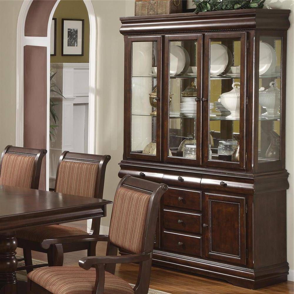 Crown Mark 2145 Merlot Traditional Cherry Finish Buffet And Hutch 2pcs Intended For Buffets With Cherry Finish (View 7 of 30)