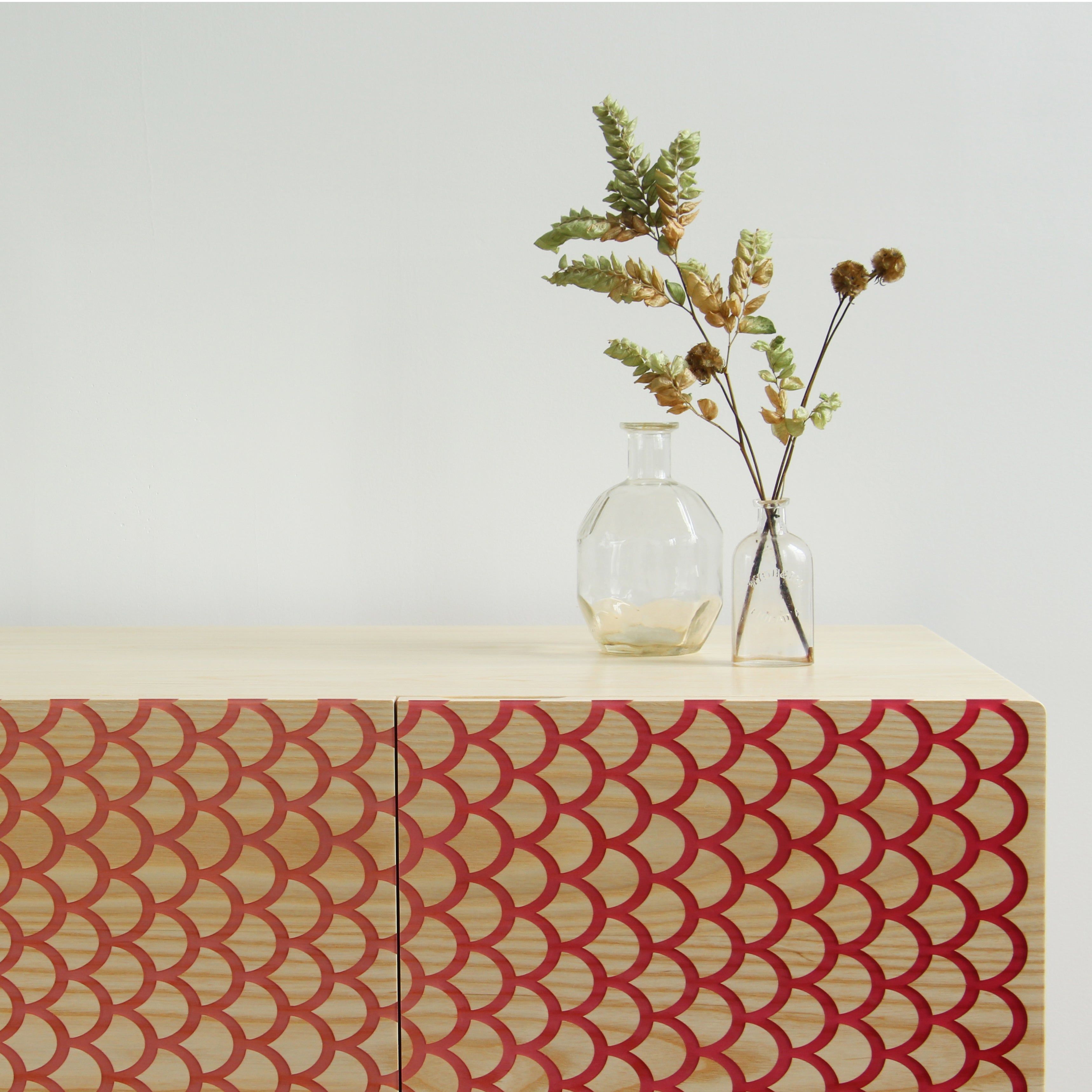 Custom Koi Credenza In Ash, Inlaid With Translucent Red Resin Inside Floral Blush Yellow Credenzas (Photo 29 of 30)