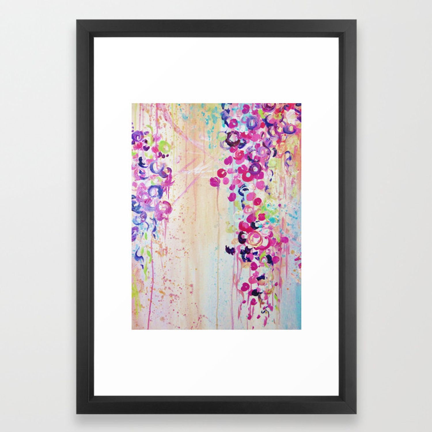 Dance Of The Sakura – Lovely Floral Abstract Japanese Cherry Blossoms  Painting, Feminine Peach Blue Framed Art Print For Lovely Floral Credenzas (View 30 of 30)
